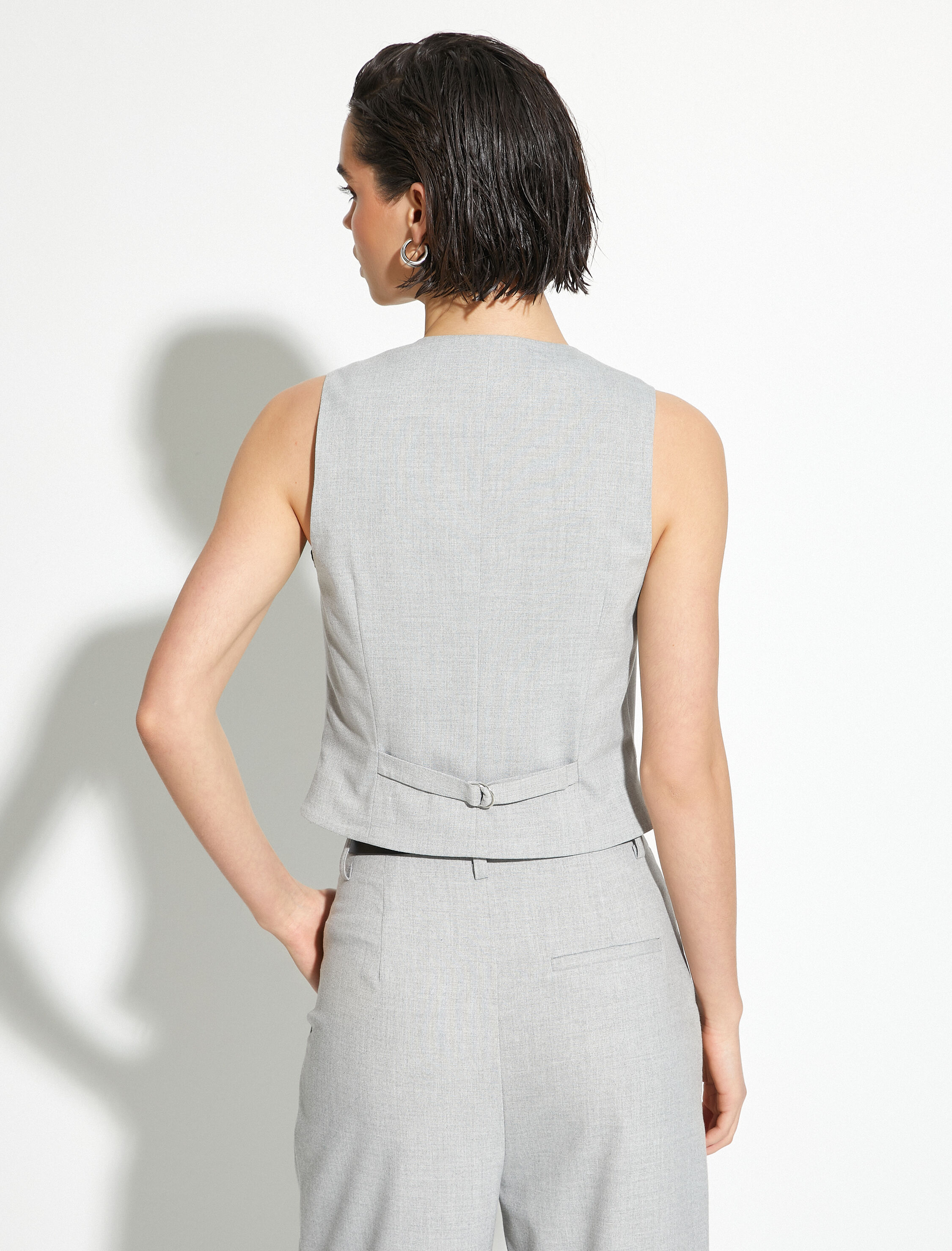   Yelek V Yaka Düğmeli Viskon Karışımlı