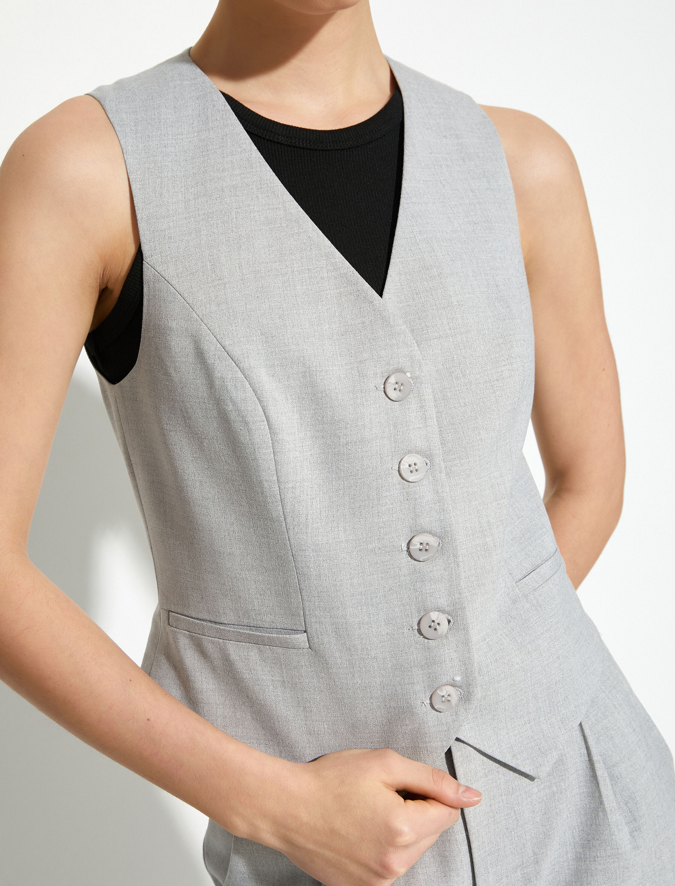   Yelek V Yaka Düğmeli Viskon Karışımlı