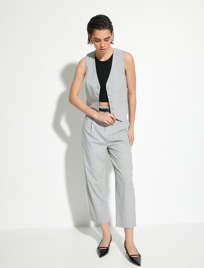  Yelek V Yaka Düğmeli Viskon Karışımlı