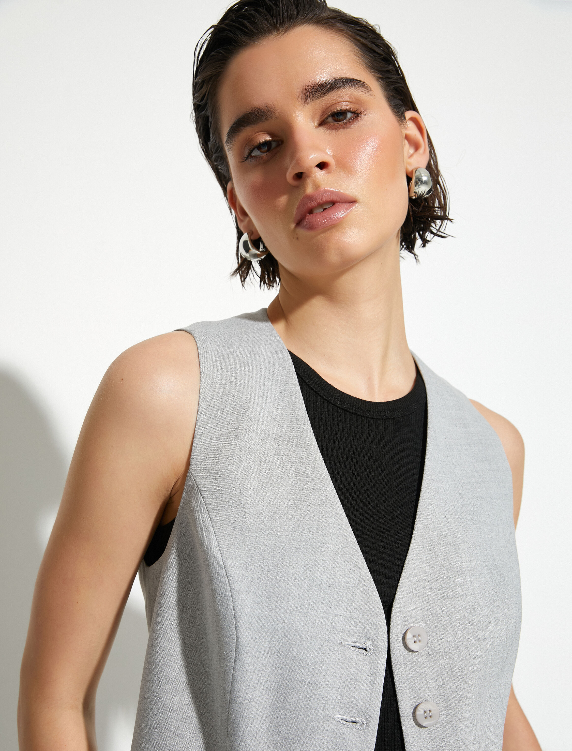   Yelek V Yaka Düğmeli Viskon Karışımlı