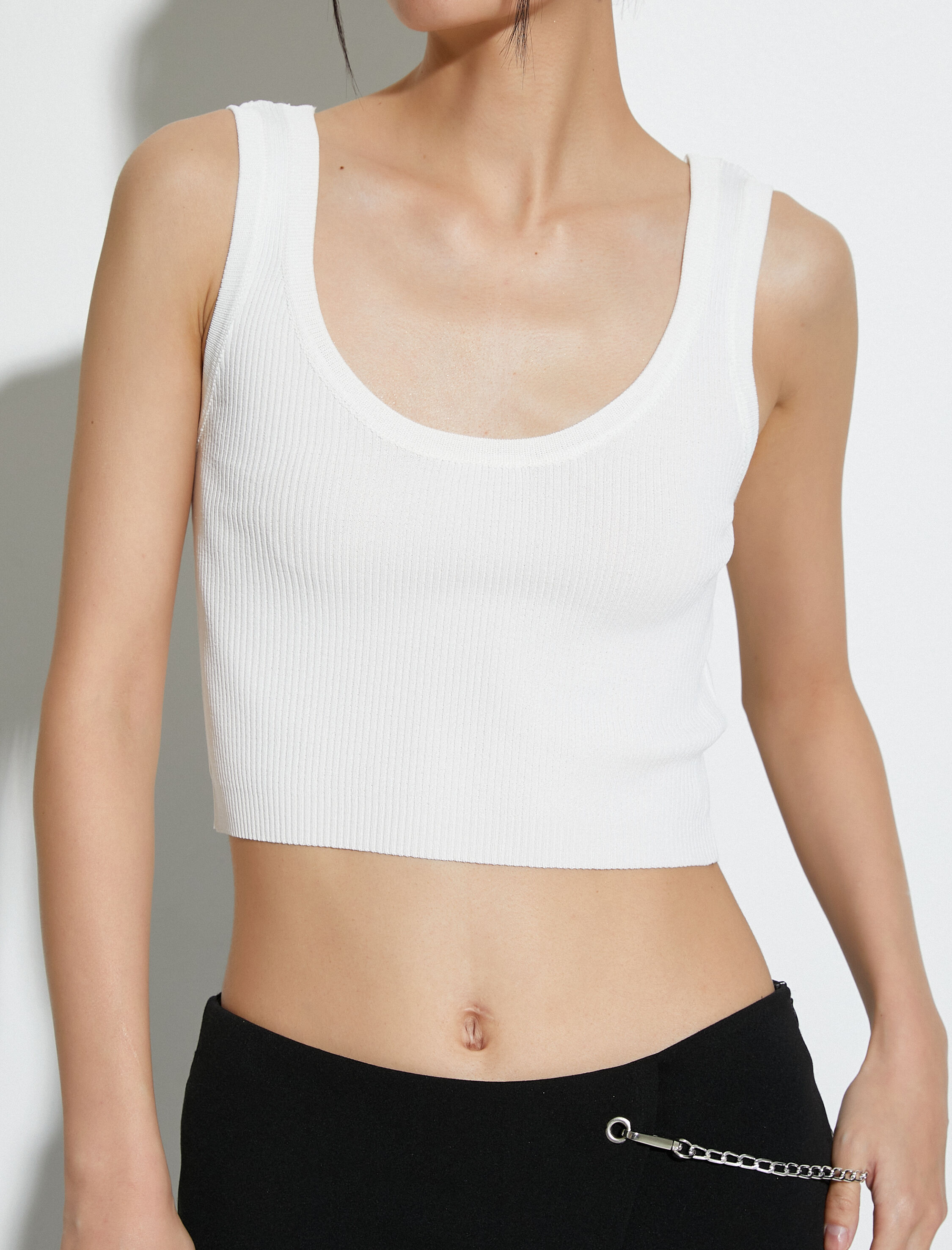   Crop Atlet Kalın Askılı U Yaka Fitilli