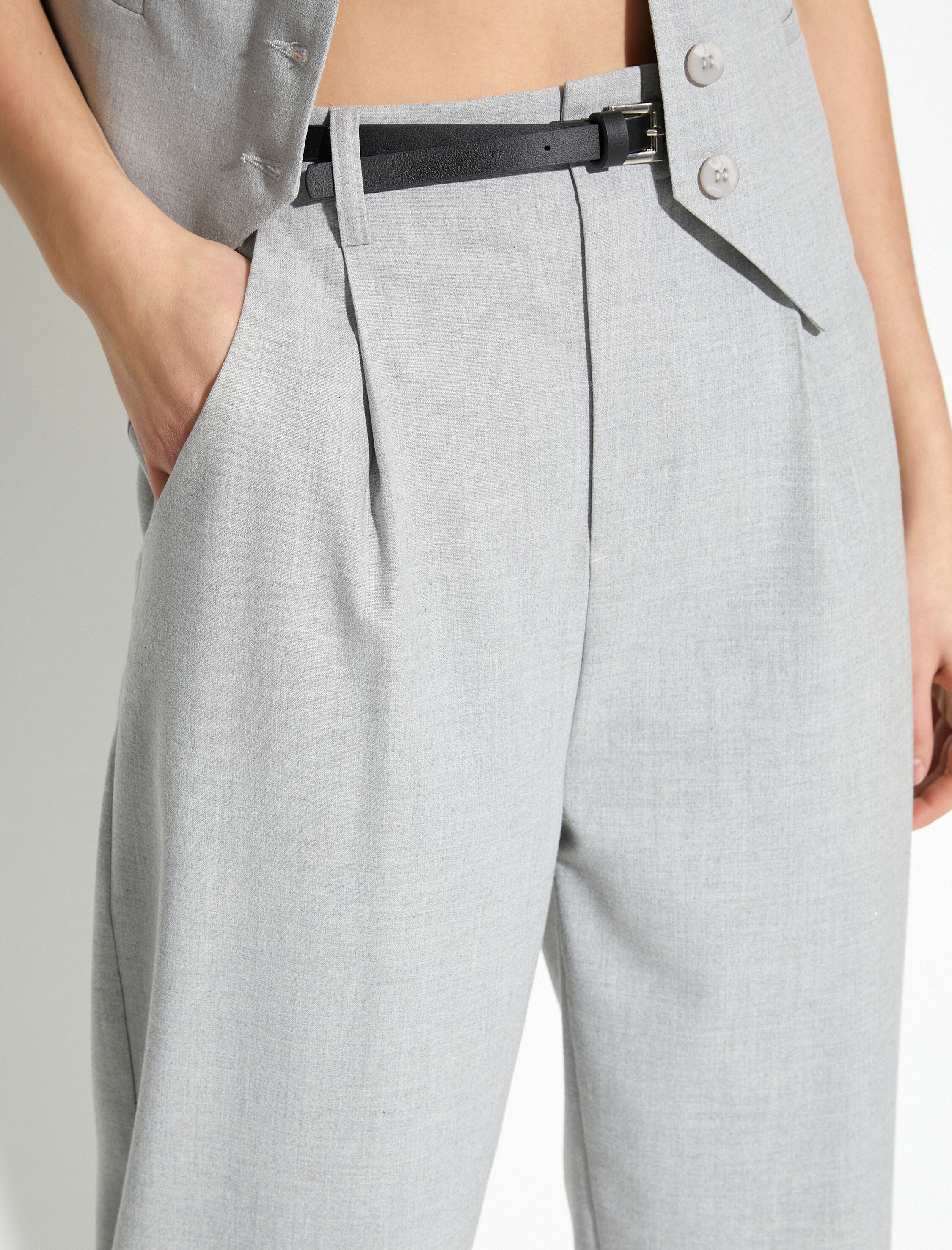   Culotte Pantolon Kemerli Yüksek Bel Cep Detaylı Viskon Karışımlı