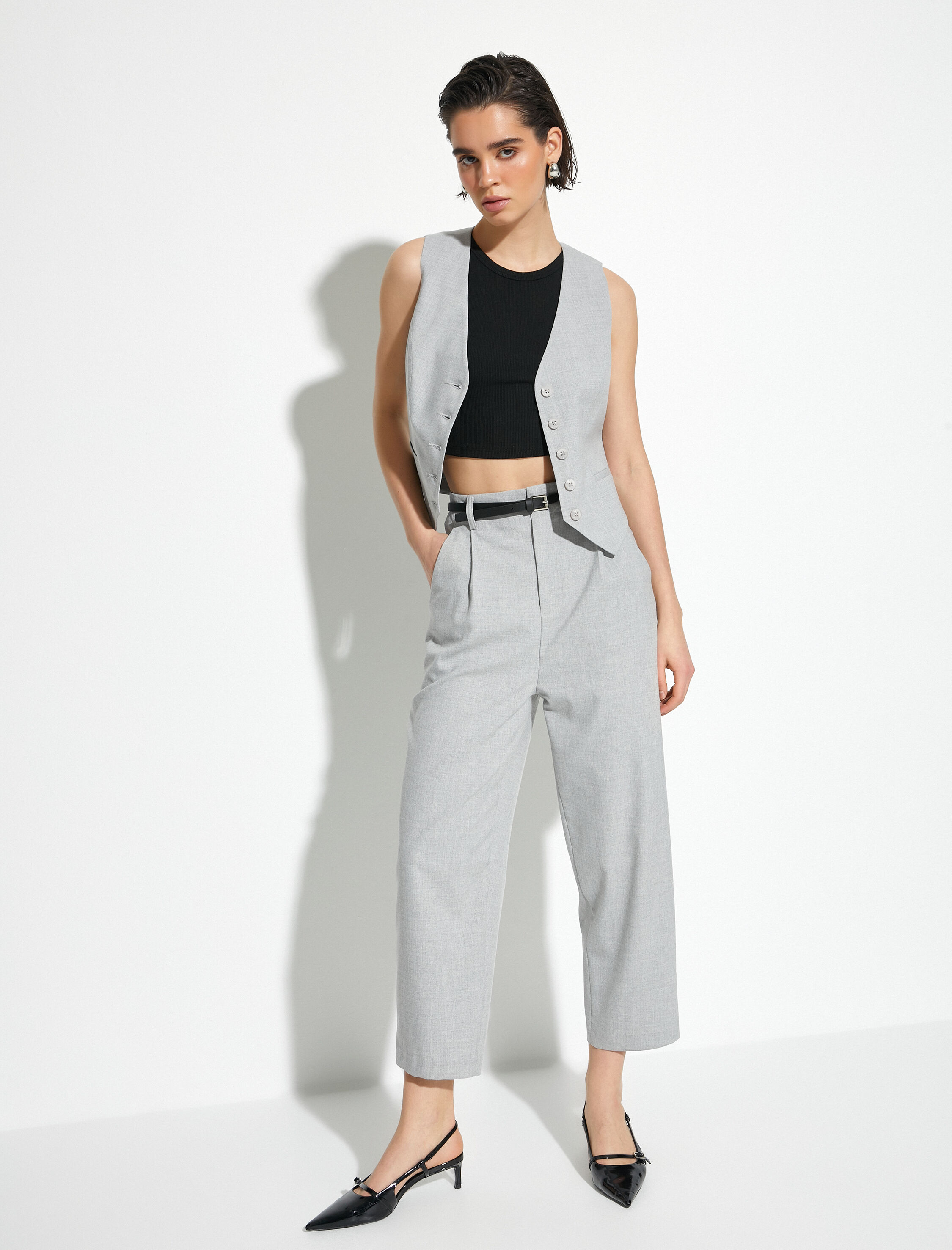   Culotte Pantolon Kemerli Yüksek Bel Cep Detaylı Viskon Karışımlı