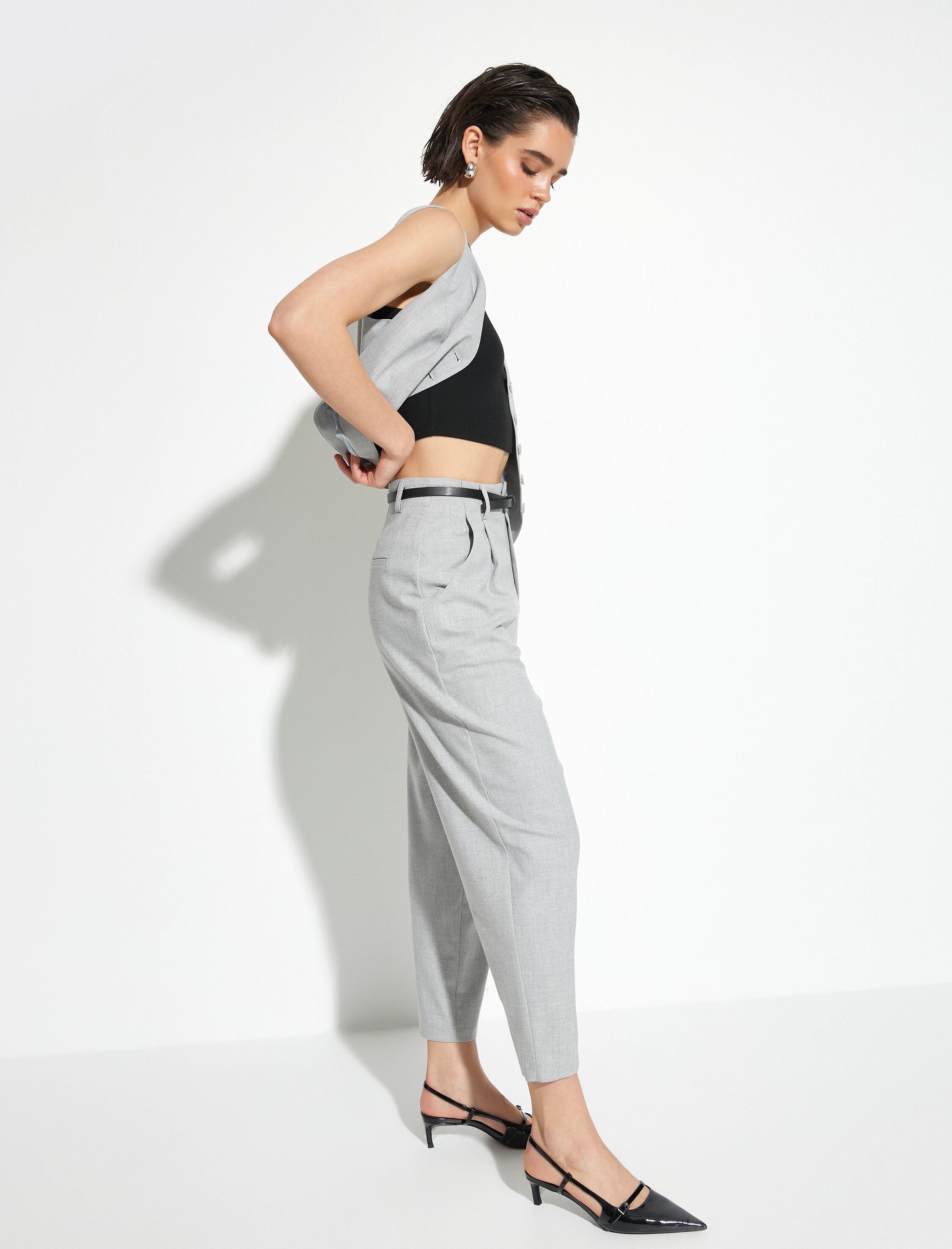   Culotte Pantolon Kemerli Yüksek Bel Cep Detaylı Viskon Karışımlı