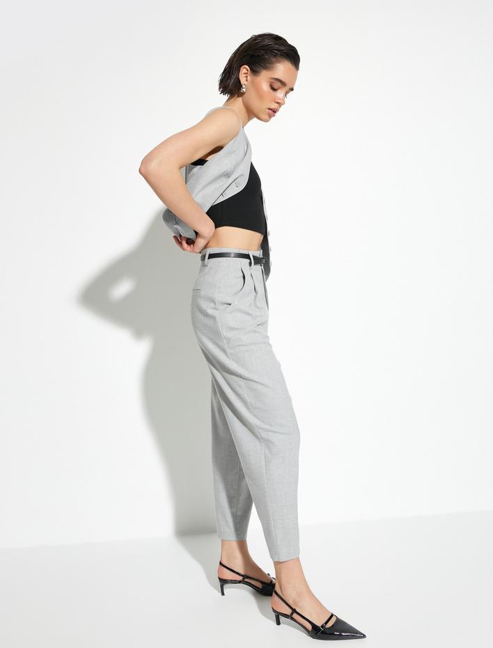  Culotte Pantolon Kemerli Yüksek Bel Cep Detaylı Viskon Karışımlı