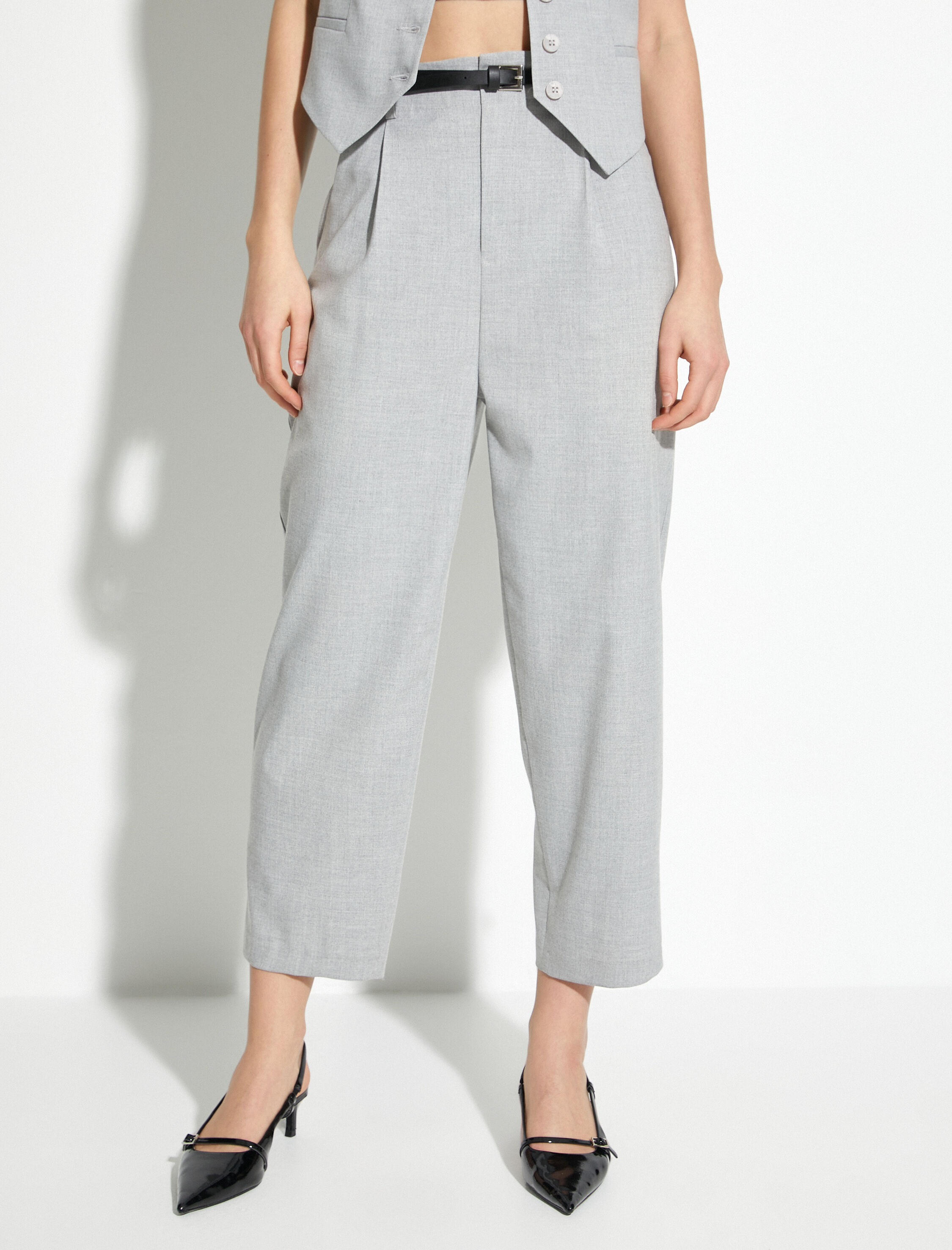   Culotte Pantolon Kemerli Yüksek Bel Cep Detaylı Viskon Karışımlı