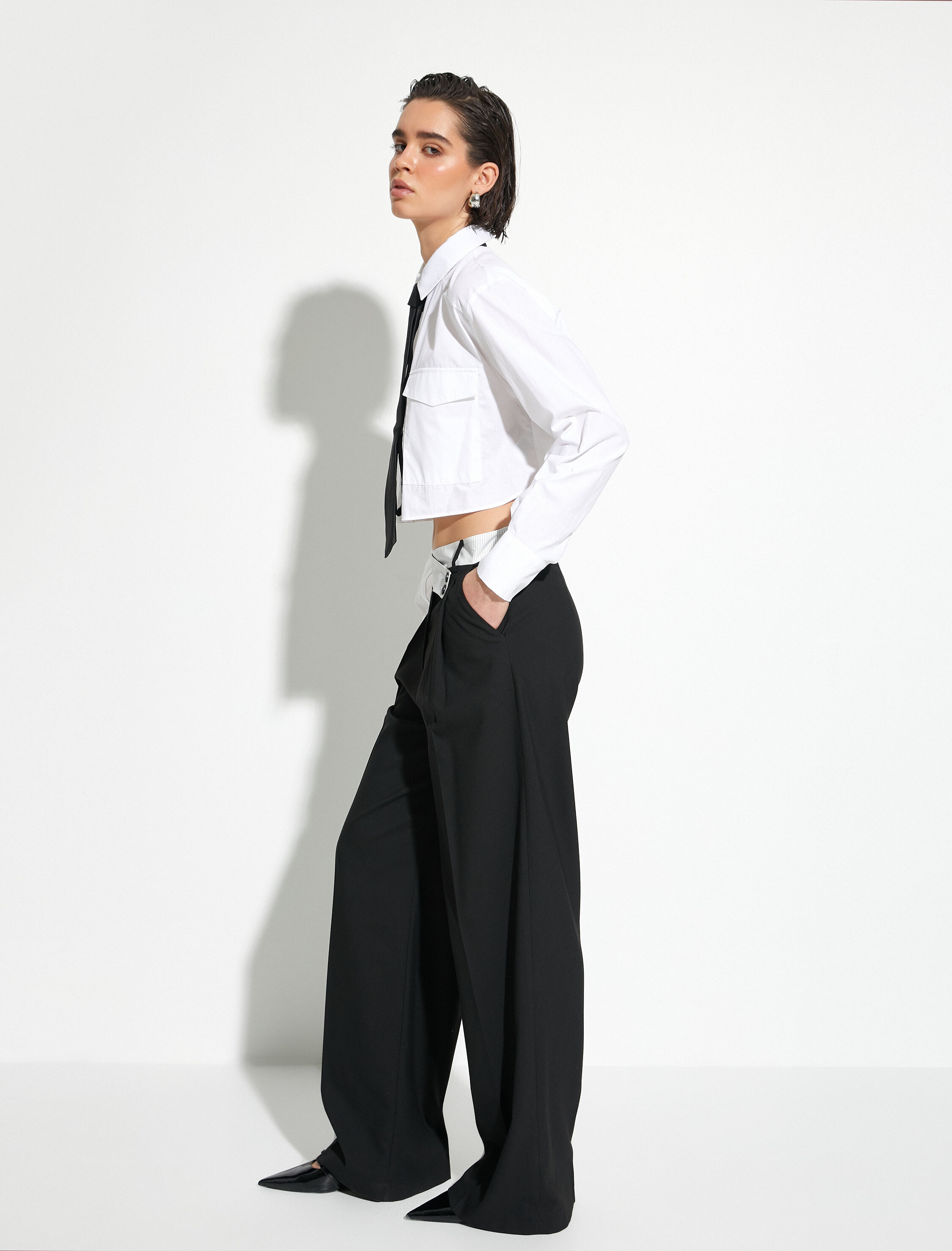   Palazzo Pantolon Bol Paça Asimetrik Bel Düğmeli