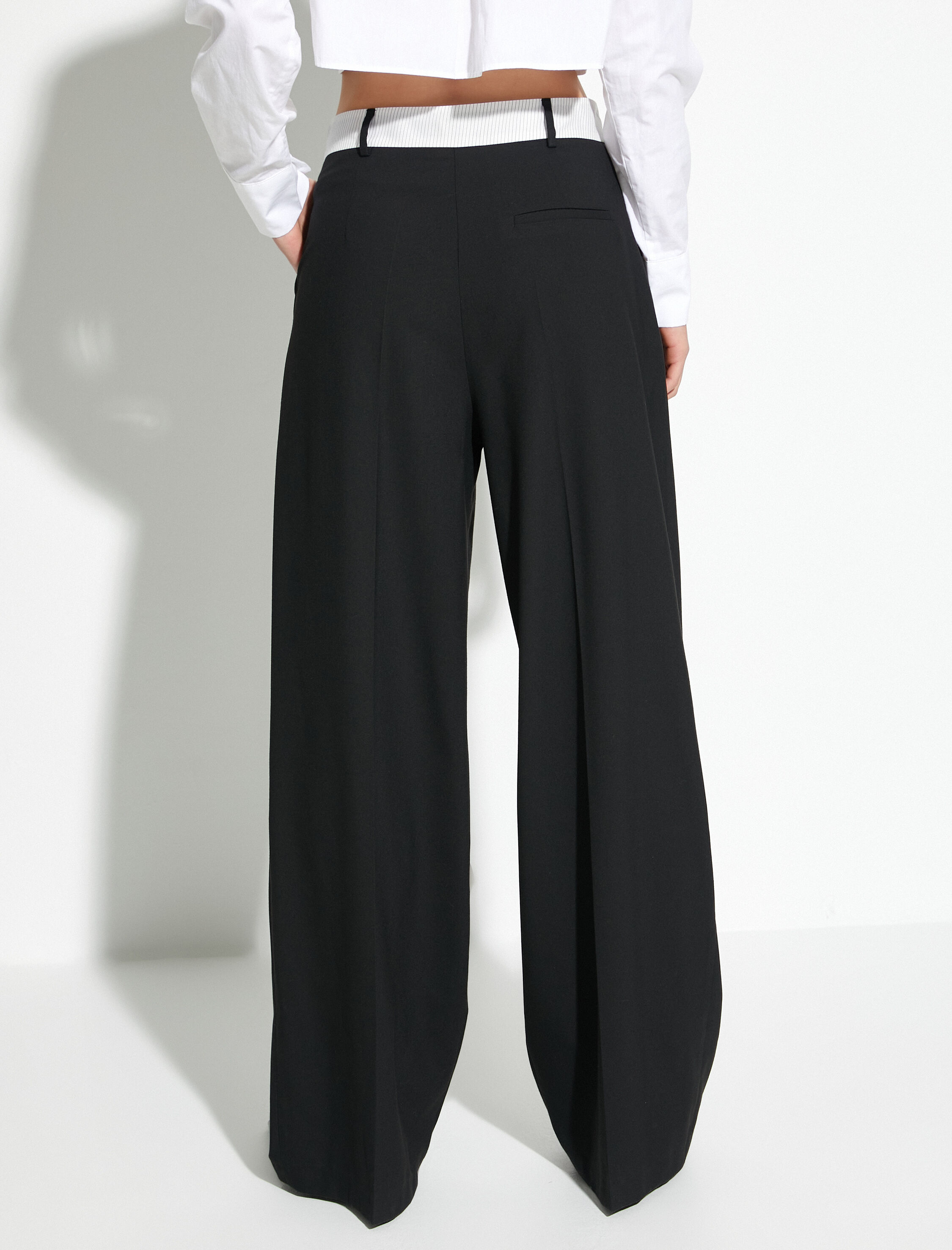   Palazzo Pantolon Bol Paça Asimetrik Bel Düğmeli