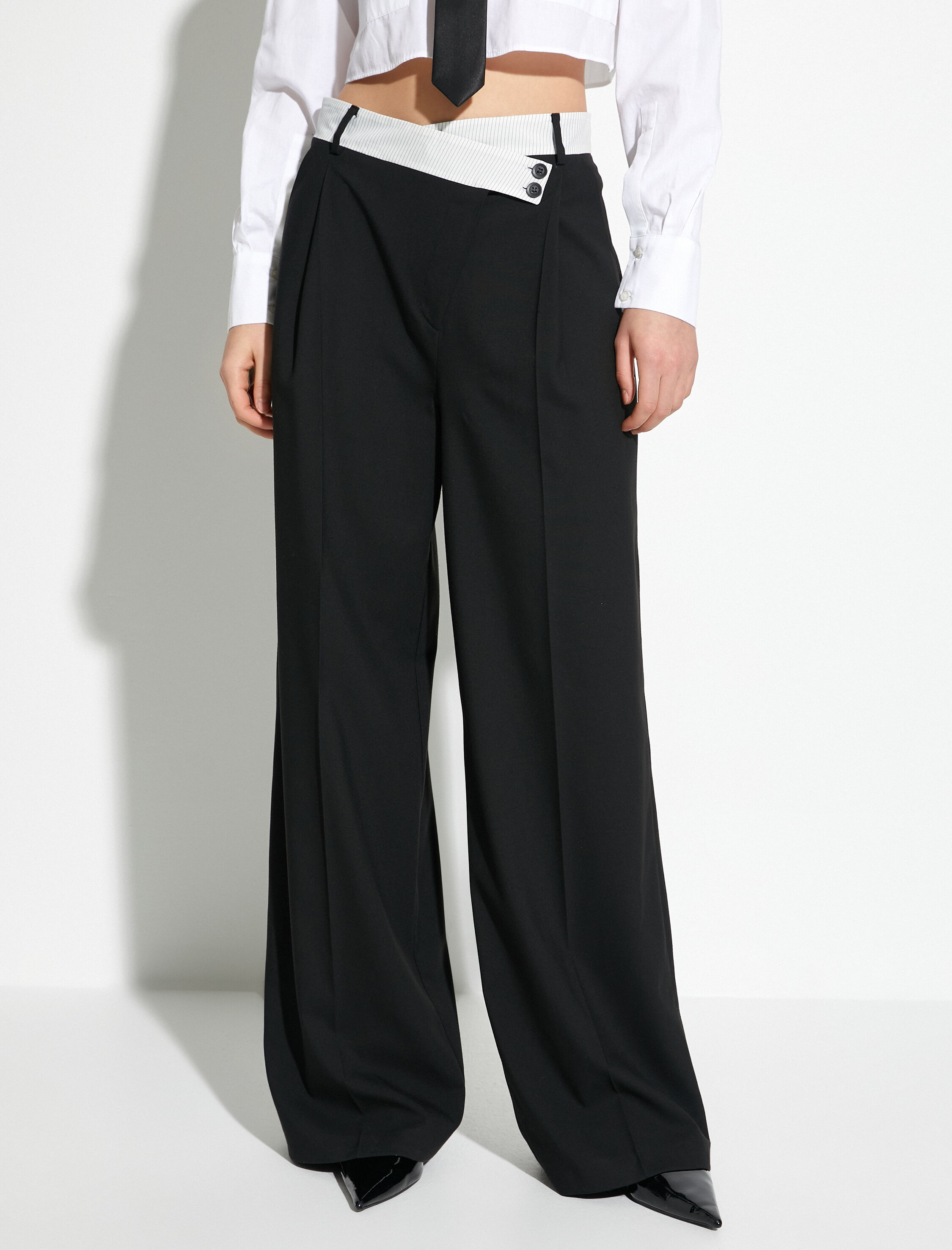   Palazzo Pantolon Bol Paça Asimetrik Bel Düğmeli