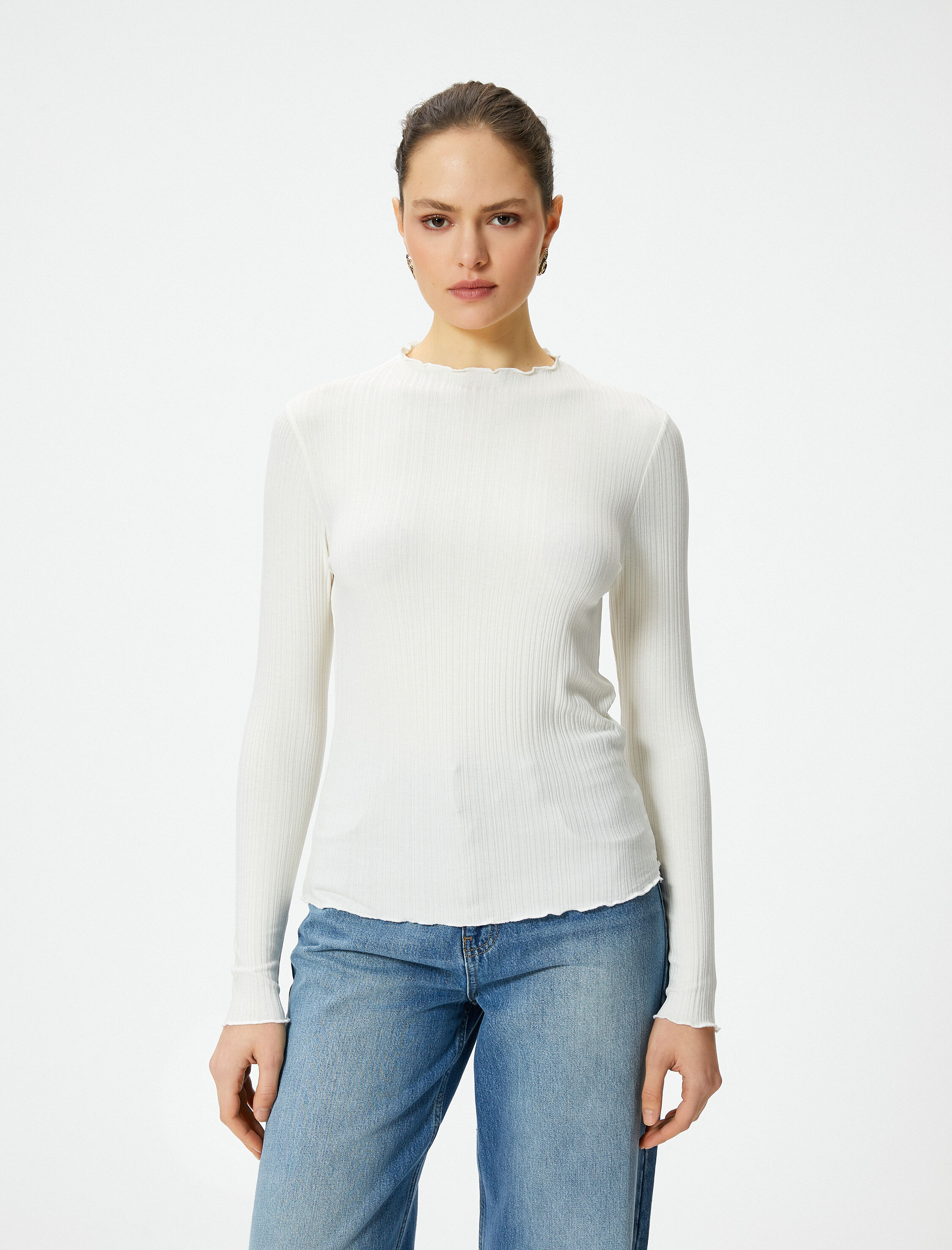   Uzun Kollu Tişört Dokulu Standart Kesim