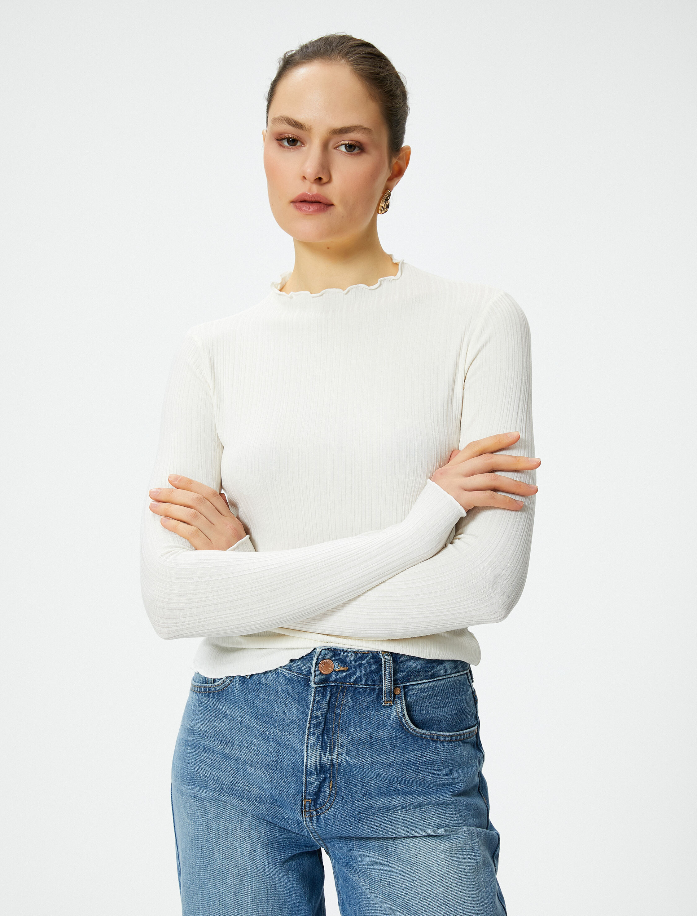   Uzun Kollu Tişört Dokulu Standart Kesim