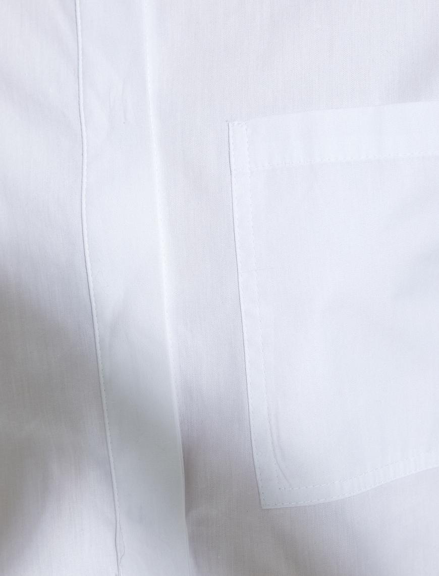   Crop Poplin Gömlek Uzun Kollu Rahat Kesim Düğmeli Cep Detaylı