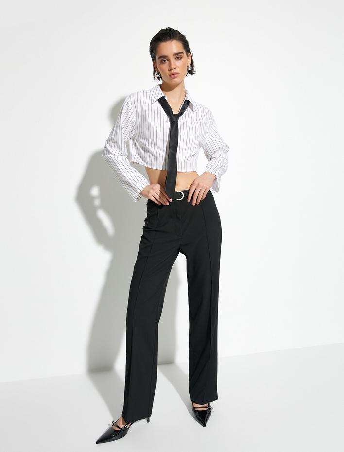  Crop Poplin Gömlek Uzun Kollu Klasik Yaka Düğmeli