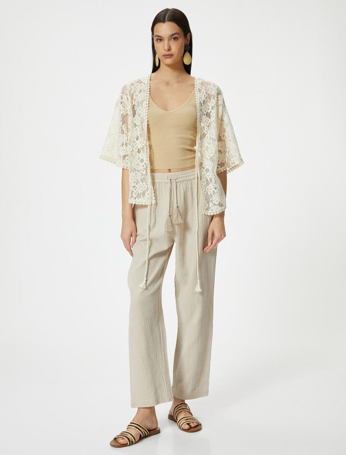  Dantelli Hırka Önden Bağlamalı Yarım Kollu