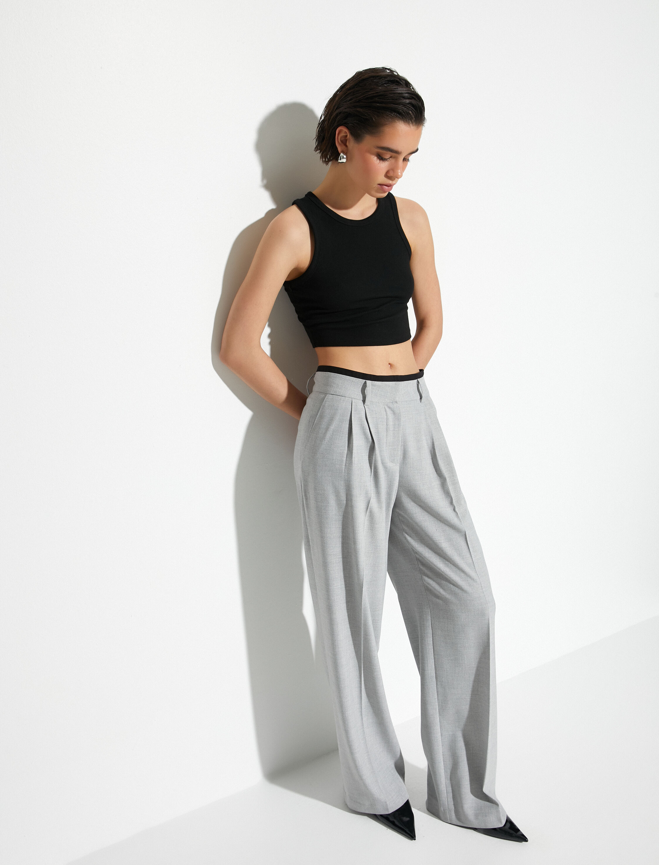   Palazzo Pantolon Bol Paça Normal Bel Viskon Karışımlı