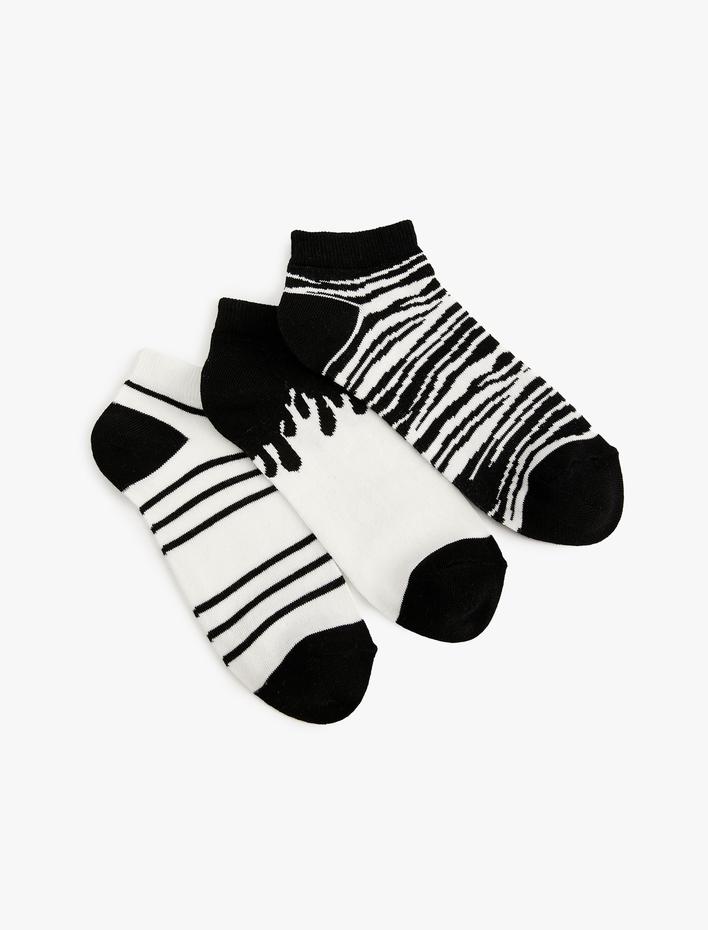 Kadın Zebra Desenli 3'lü Patik Çorap Seti
