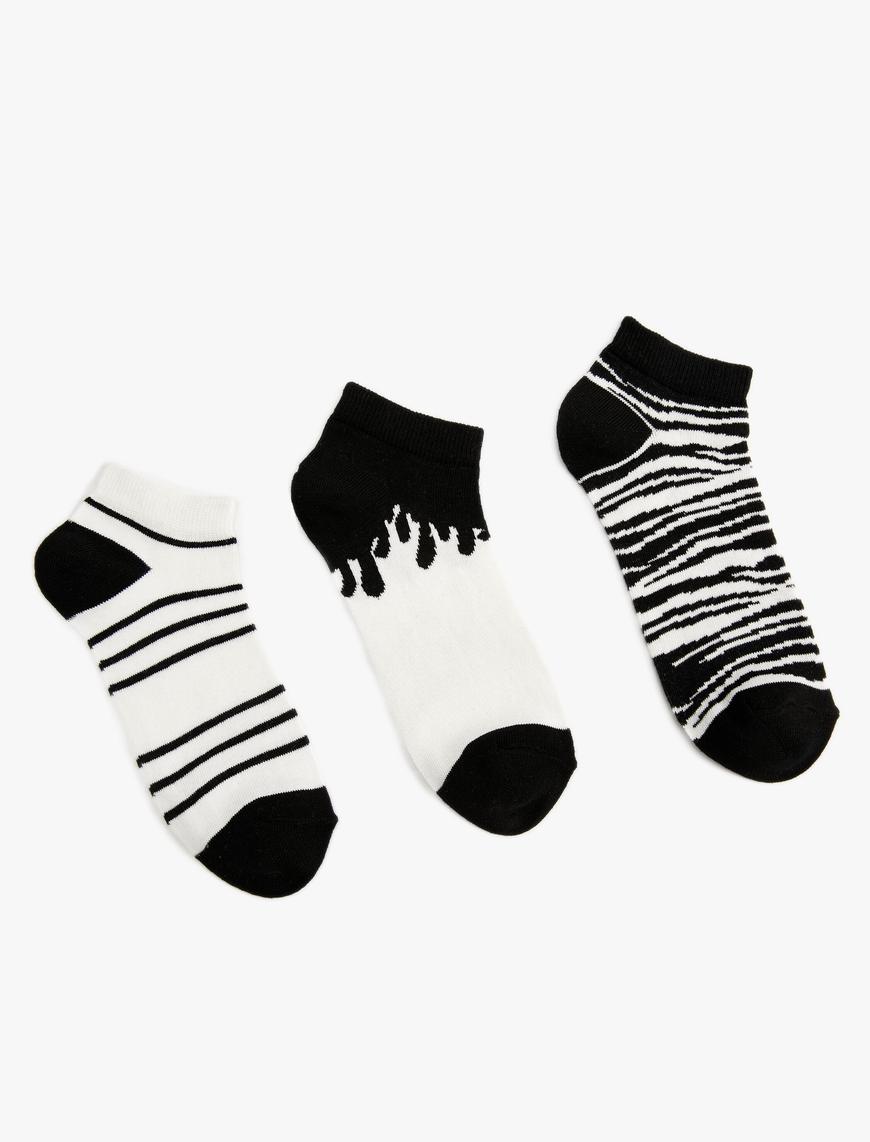  Kadın Zebra Desenli 3'lü Patik Çorap Seti