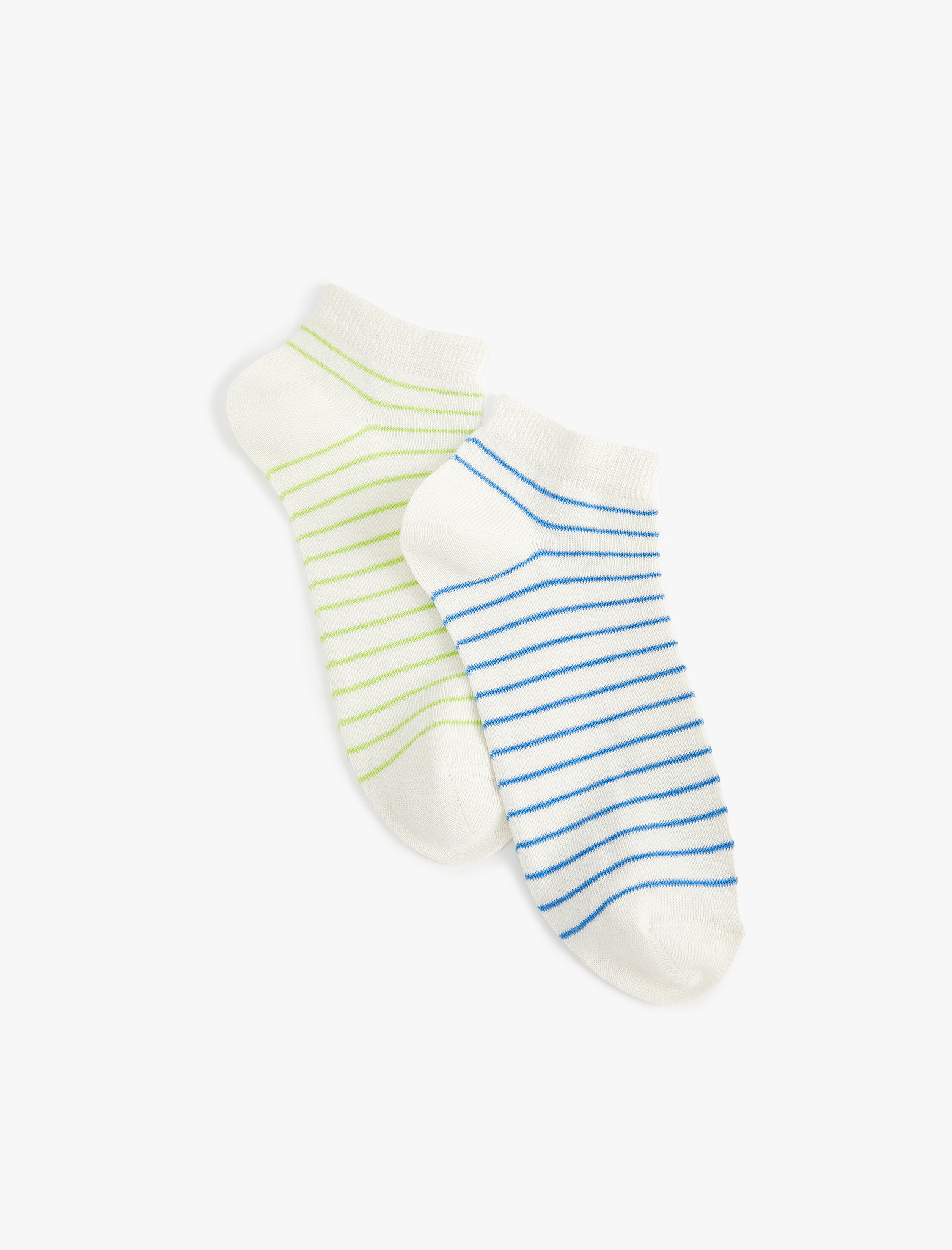  Kadın Çizgili 2'li Patik Çorap Seti Çok Renkli