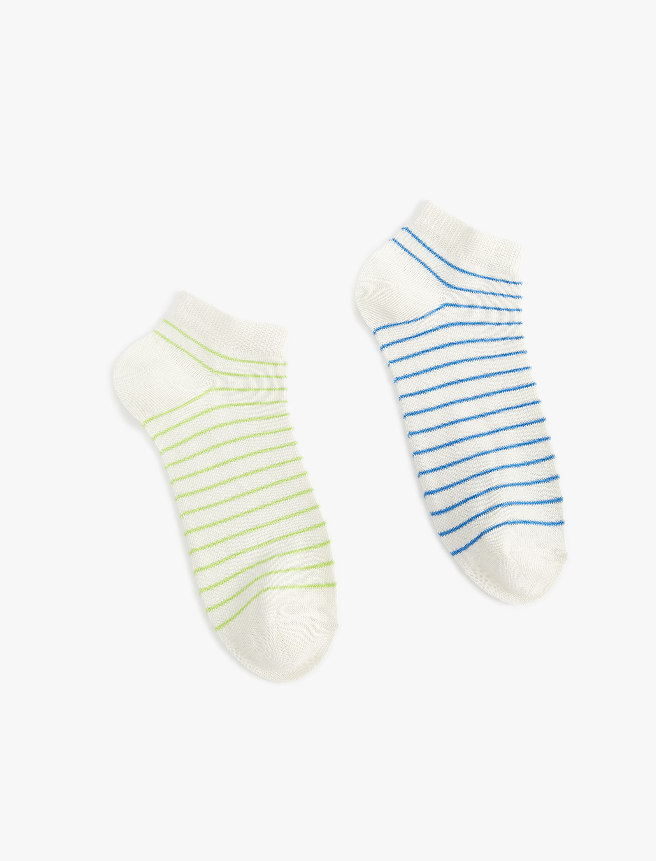  Kadın Çizgili 2'li Patik Çorap Seti Çok Renkli