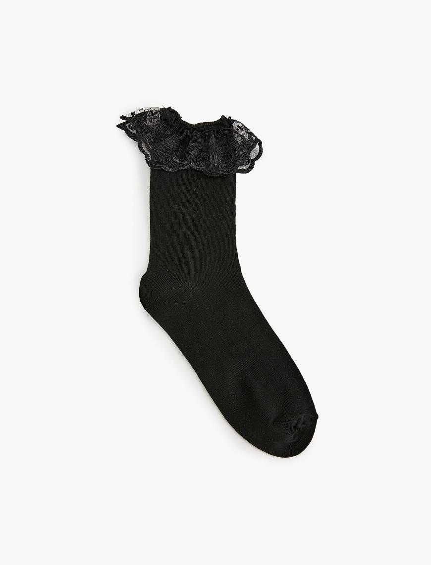  Kadın Dantelli Soket Çorap Fırfır Detaylı