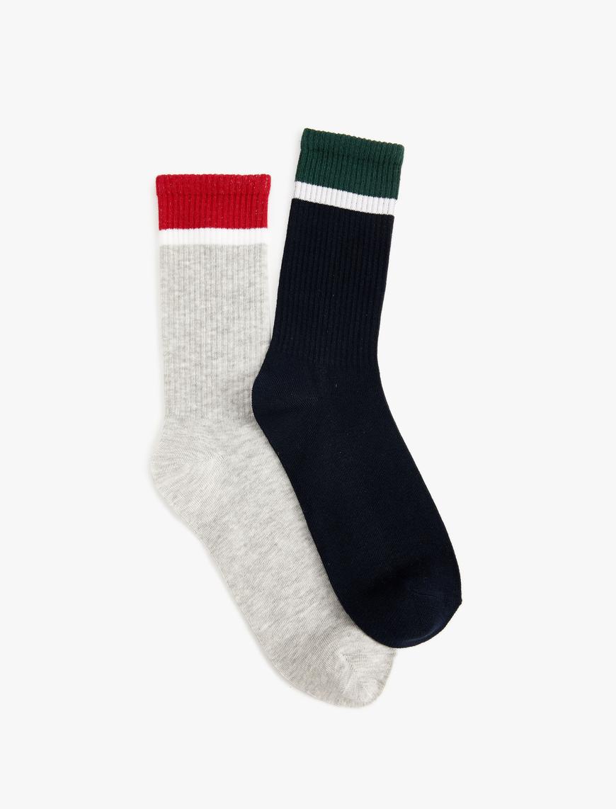  Erkek 2'li Soket Çorap Seti Çok Renkli Şerit Desenli