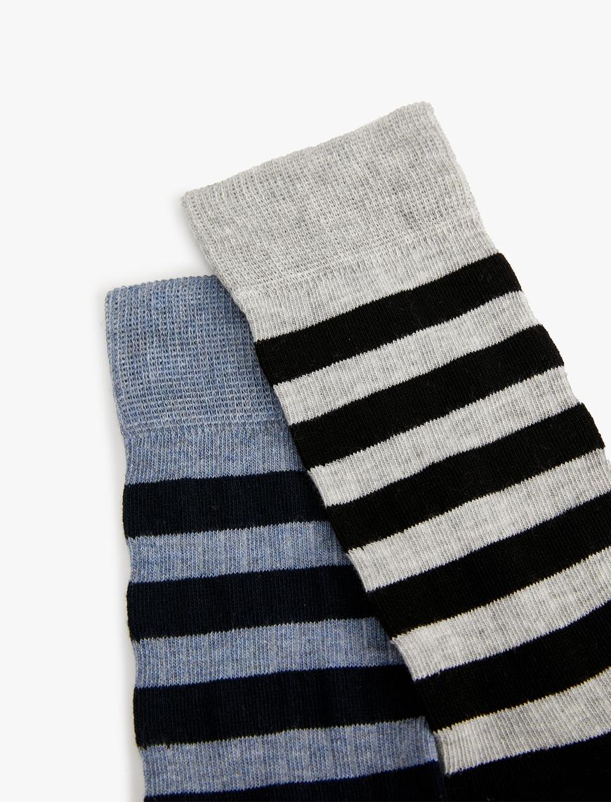  Erkek Çizgili Soket Çorap Seti 2'li Çok Renkli