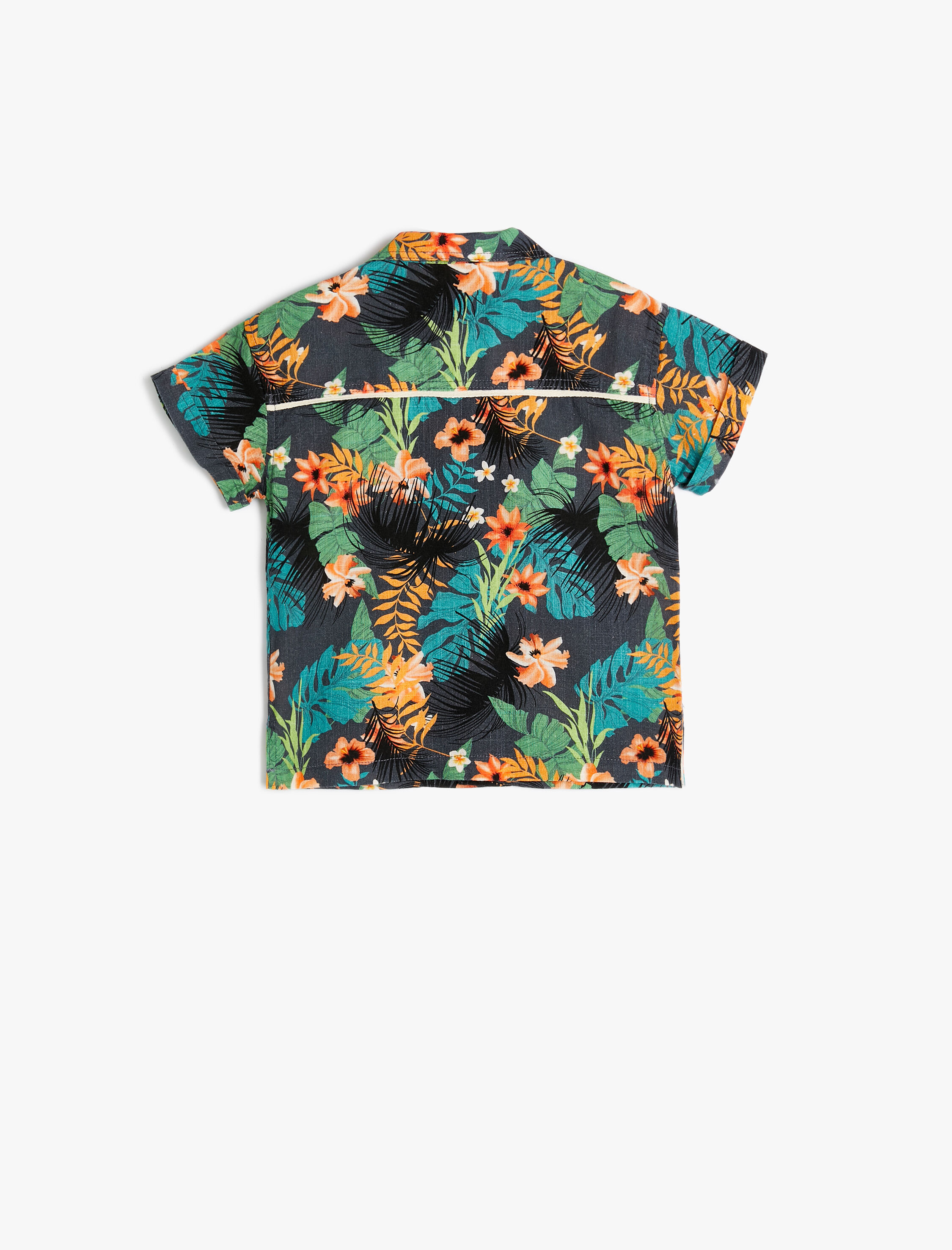  Erkek Bebek Gömlek Çiçekli Kısa Kollu Tek Cepli Pamuklu