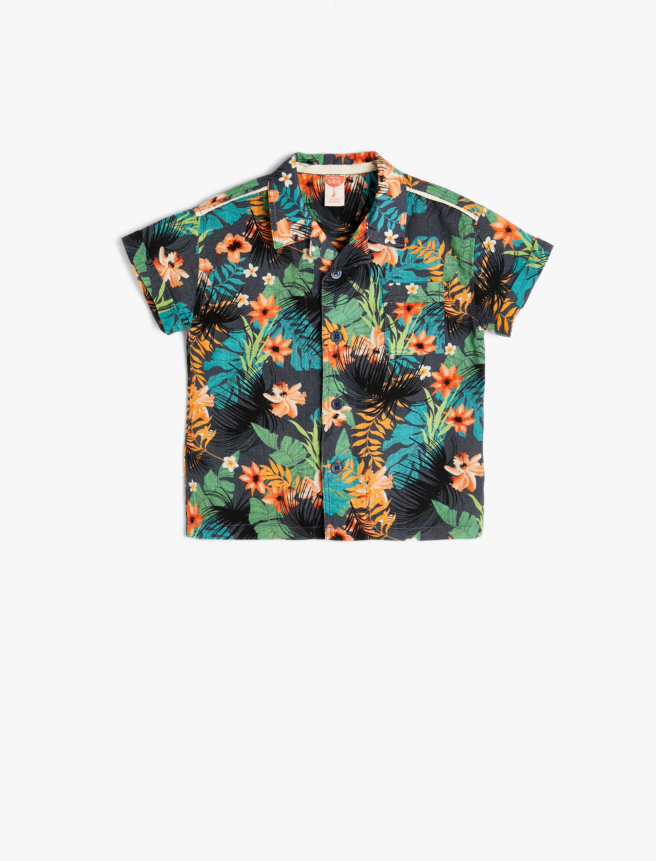  Erkek Bebek Gömlek Çiçekli Kısa Kollu Tek Cepli Pamuklu