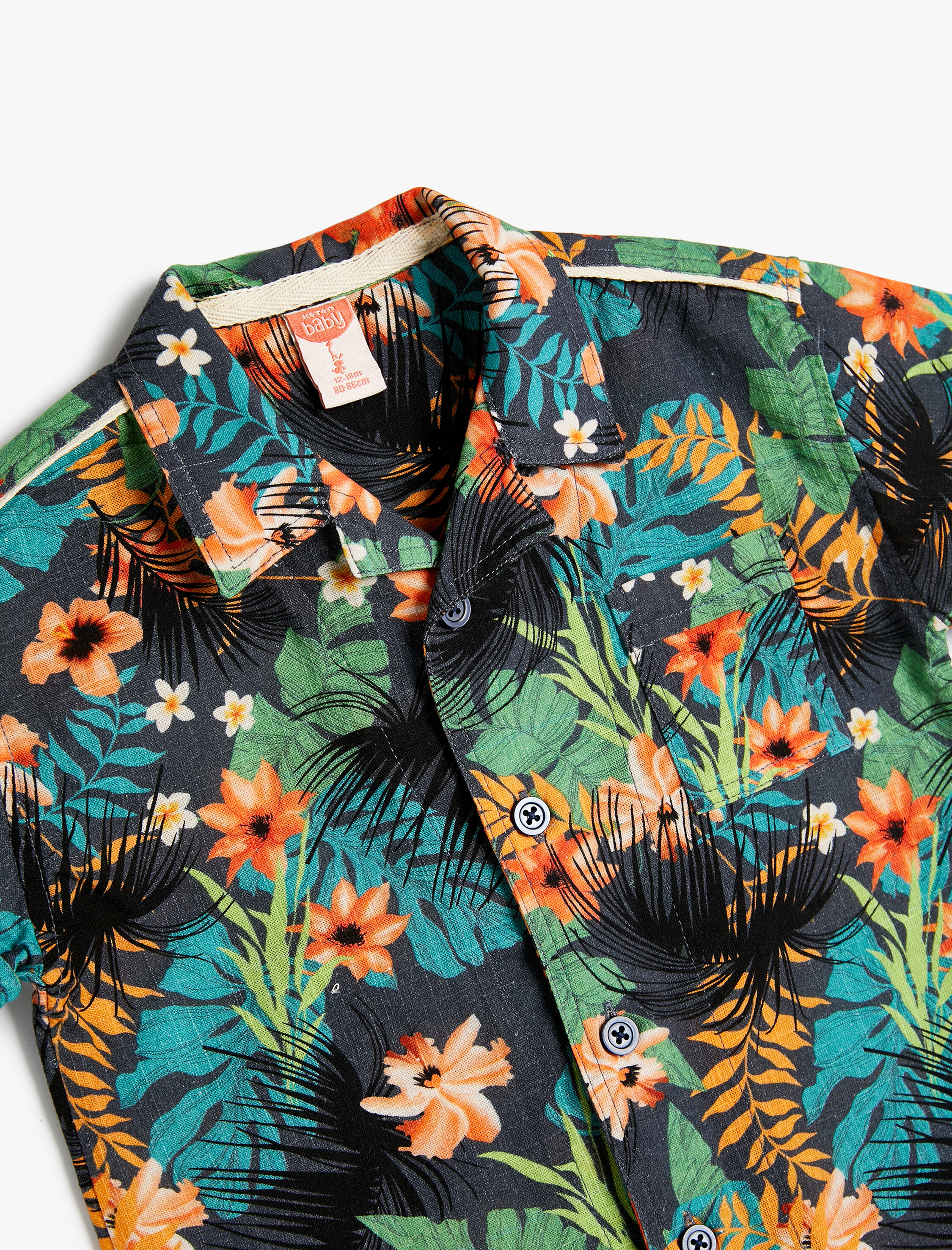  Erkek Bebek Gömlek Çiçekli Kısa Kollu Tek Cepli Pamuklu