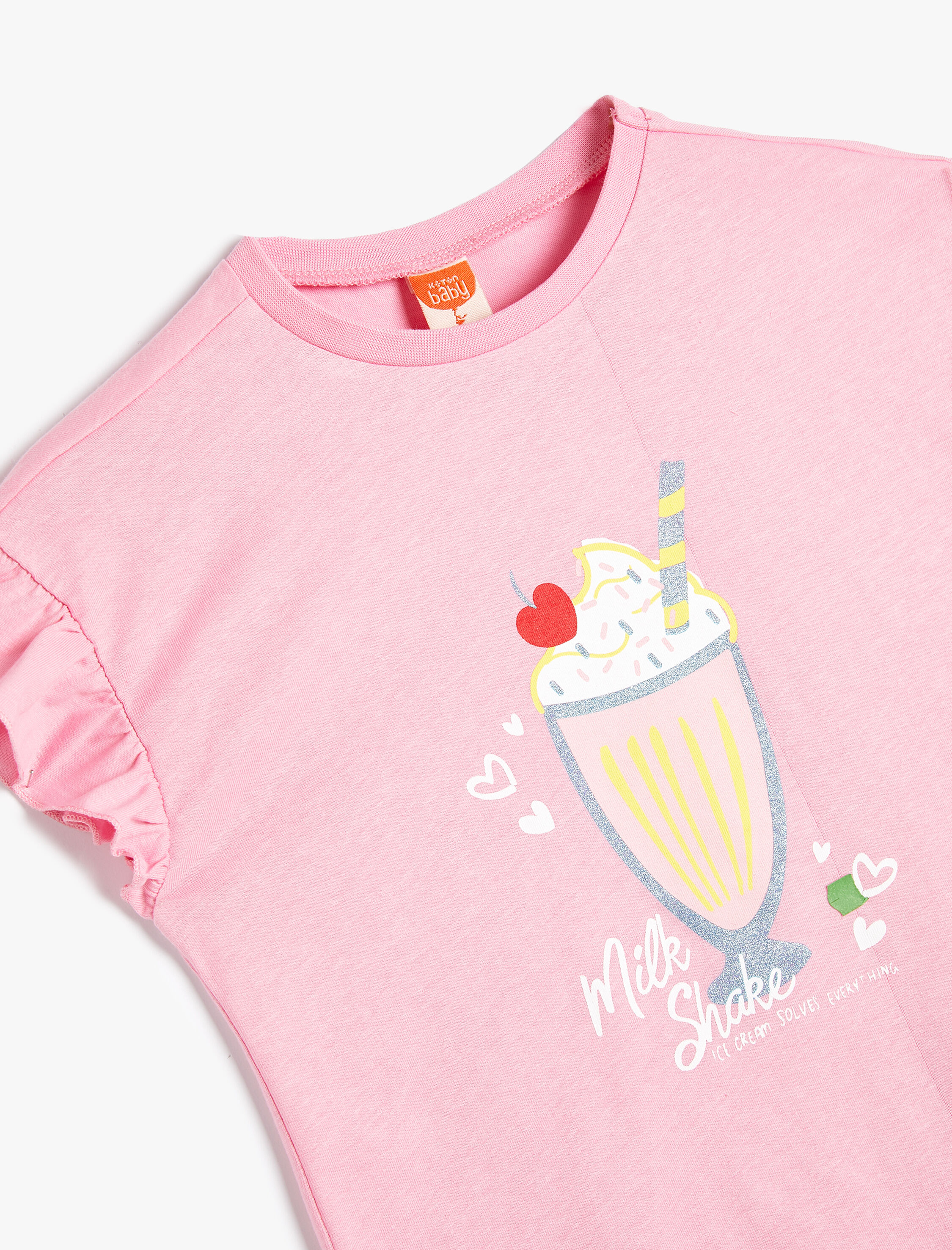  Kız Bebek Baskılı Tişört Kısa Kollu Bisiklet Yaka Pamuklu