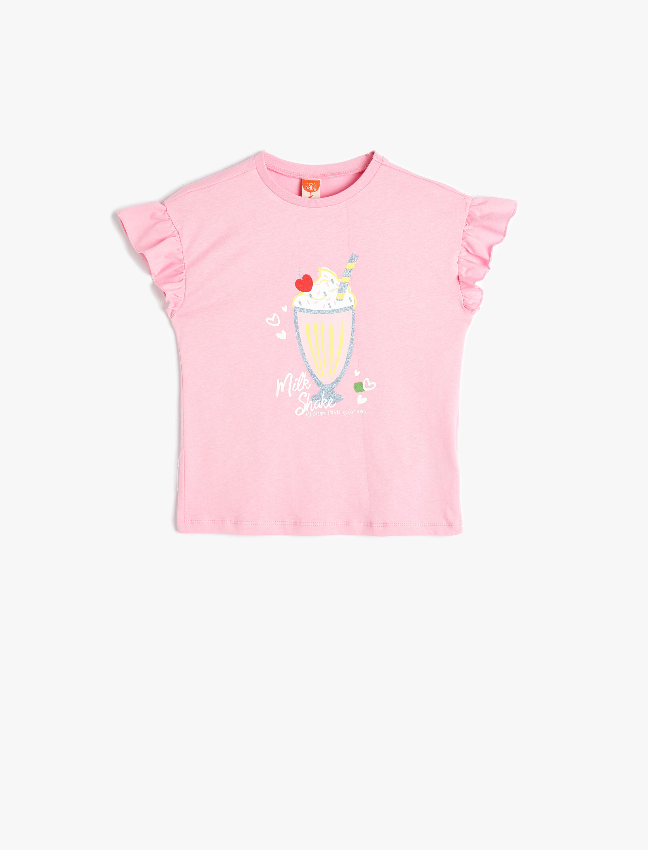  Kız Bebek Baskılı Tişört Kısa Kollu Bisiklet Yaka Pamuklu
