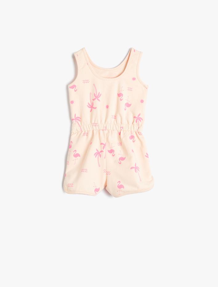 Kız Bebek Askılı Tulum Baskı Detaylı Pamuklu