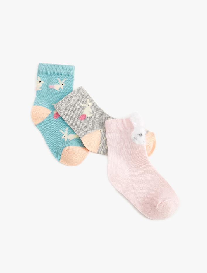 Kız Bebek 3’lü Çok Renkli Pamuklu Çorap Seti