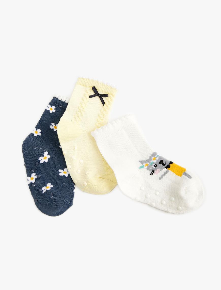  Kız Bebek 3’lü Çok Renkli Pamuklu Çorap Seti