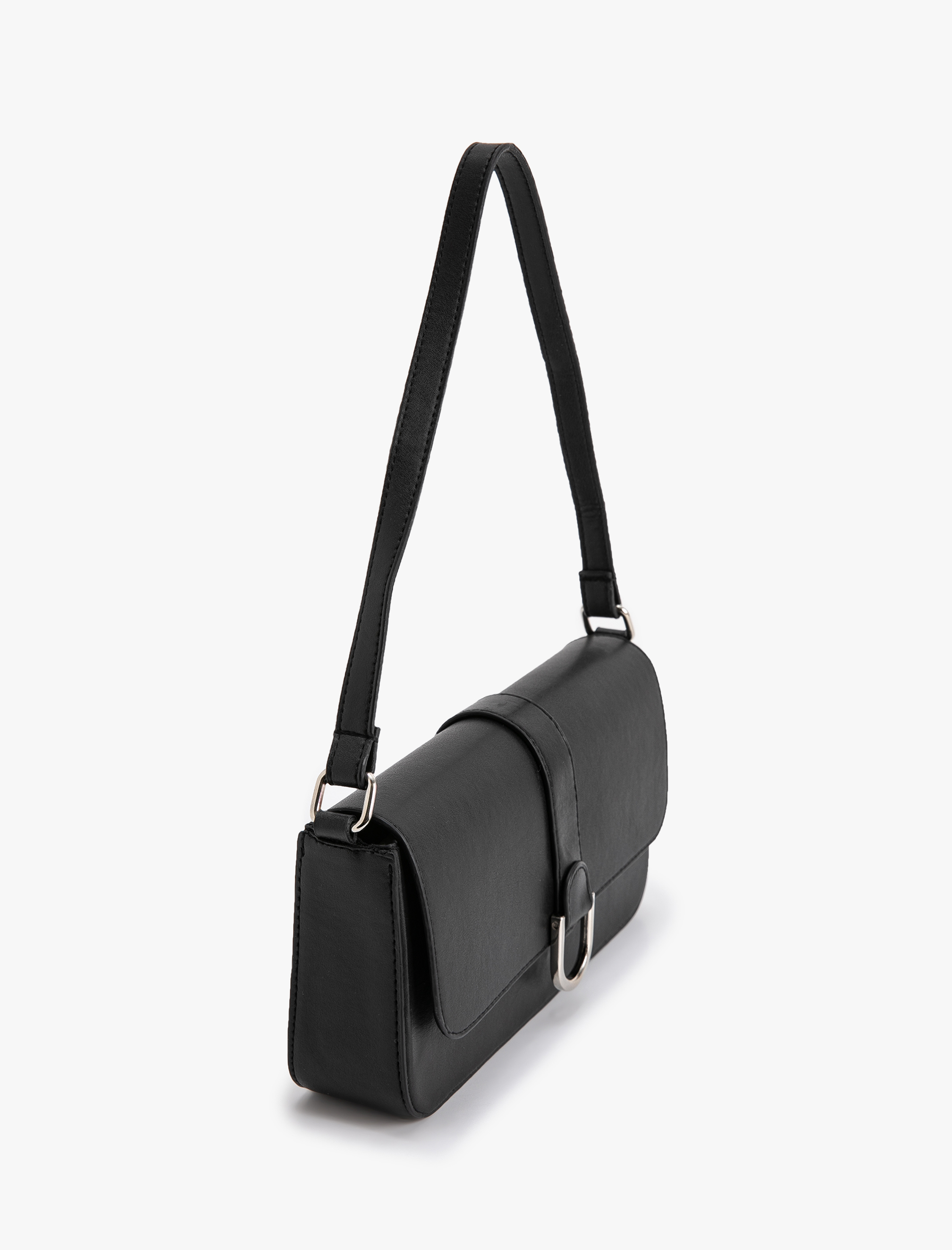  Kadın Baget Çanta Metal Toka Detaylı Kapaklı Suni Deri Görünümlü