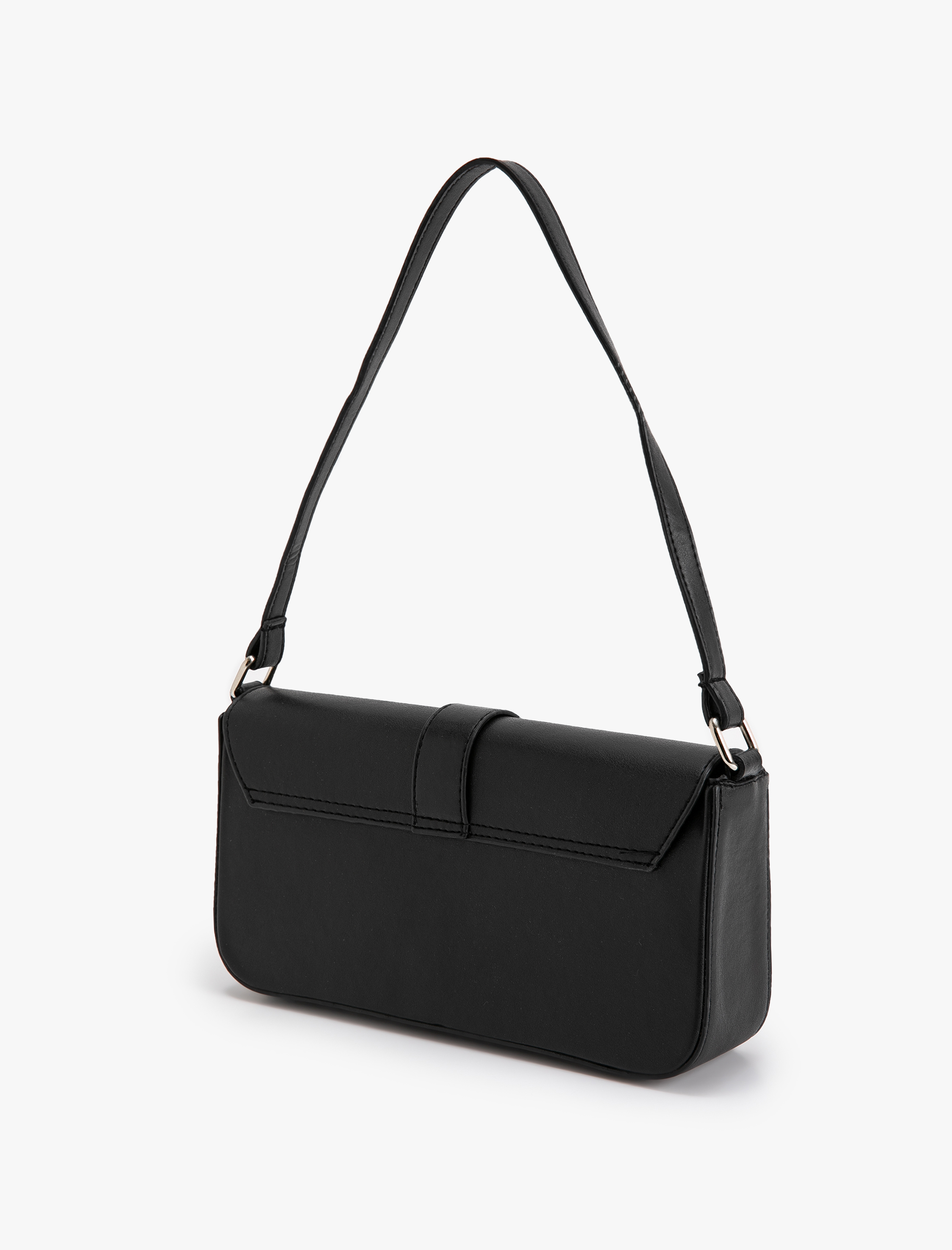  Kadın Baget Çanta Metal Toka Detaylı Kapaklı Suni Deri Görünümlü