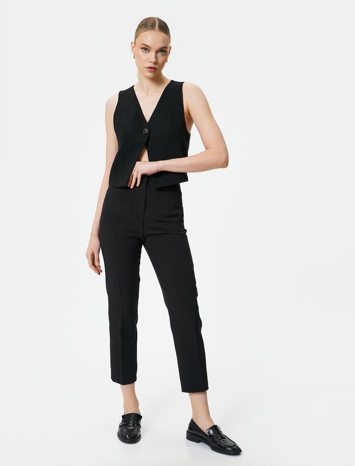  Kumaş Pantolon Yüksek Bel Dar Kesim Fleto Cepli