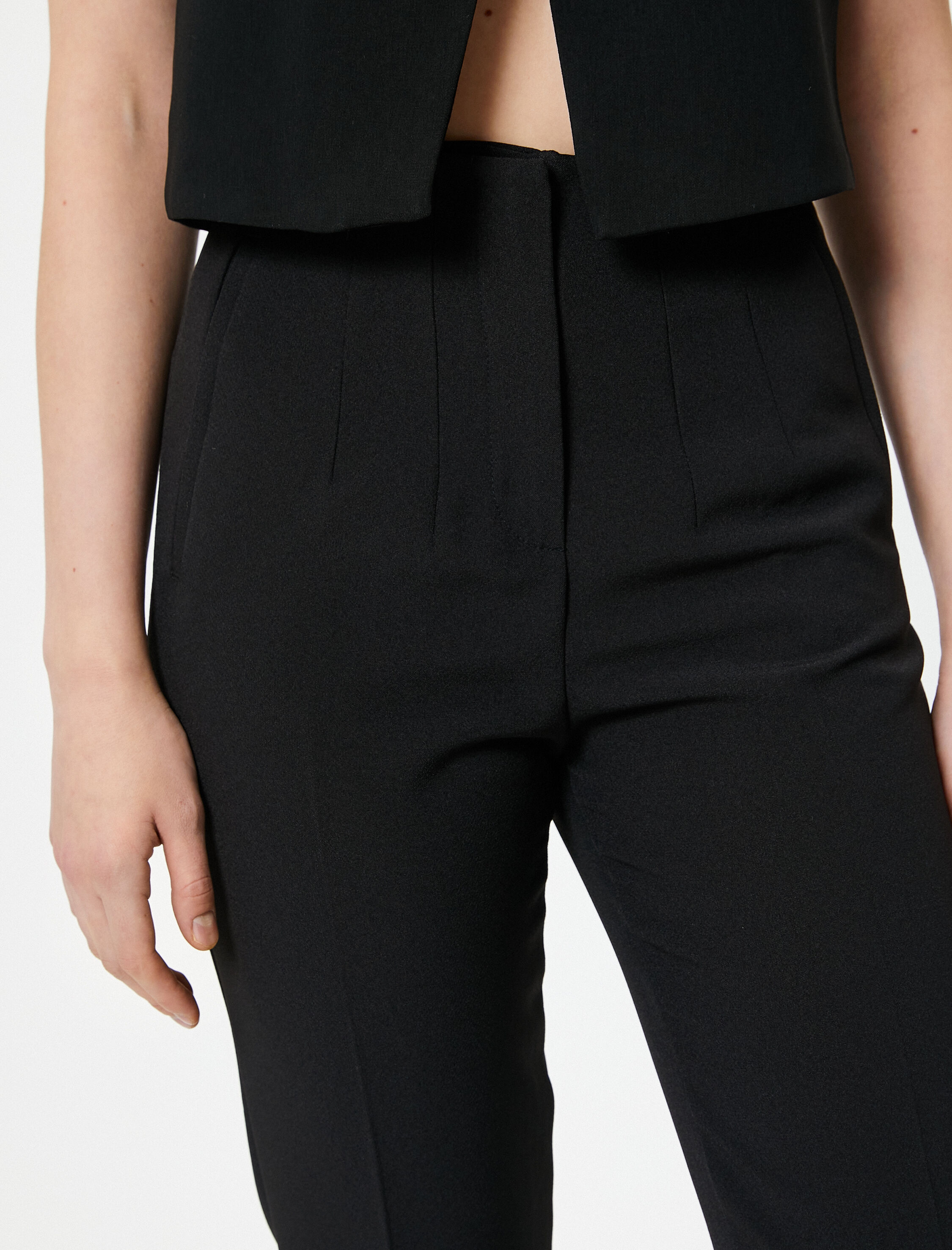   Kumaş Pantolon Yüksek Bel Dar Kesim Fleto Cepli