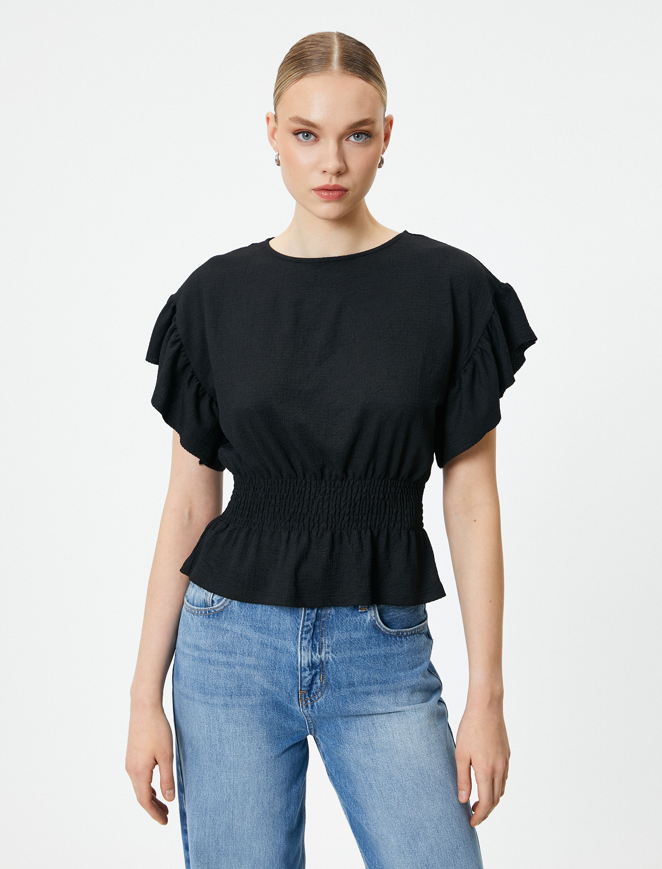   Kısa Kollu Bluz Gipeli Fırfırlı