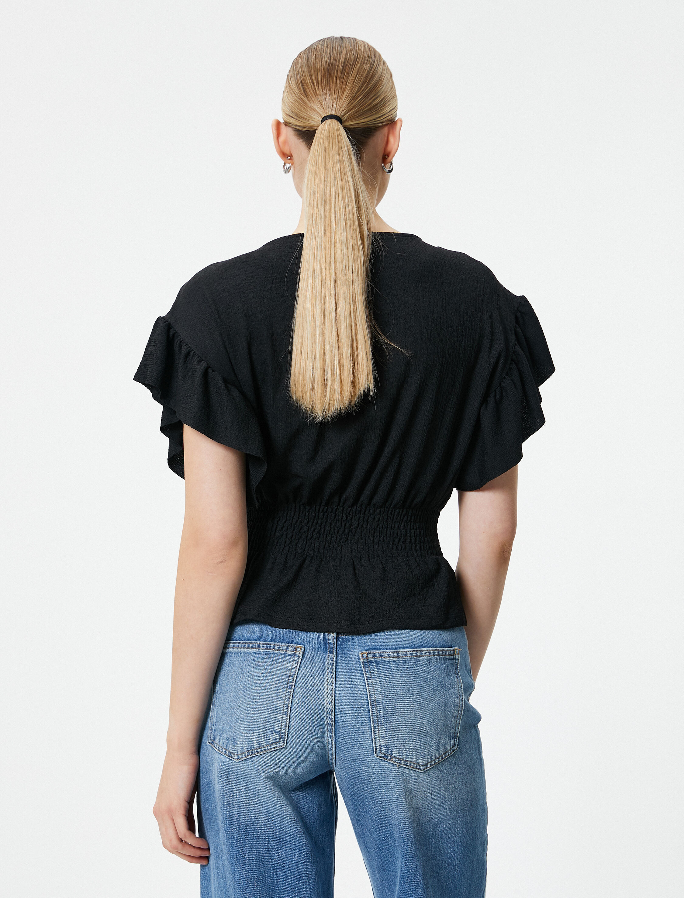   Kısa Kollu Bluz Gipeli Fırfırlı