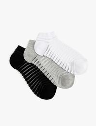 3'lü Patik Çorap Seti Çok Renkli Şerit Detaylı