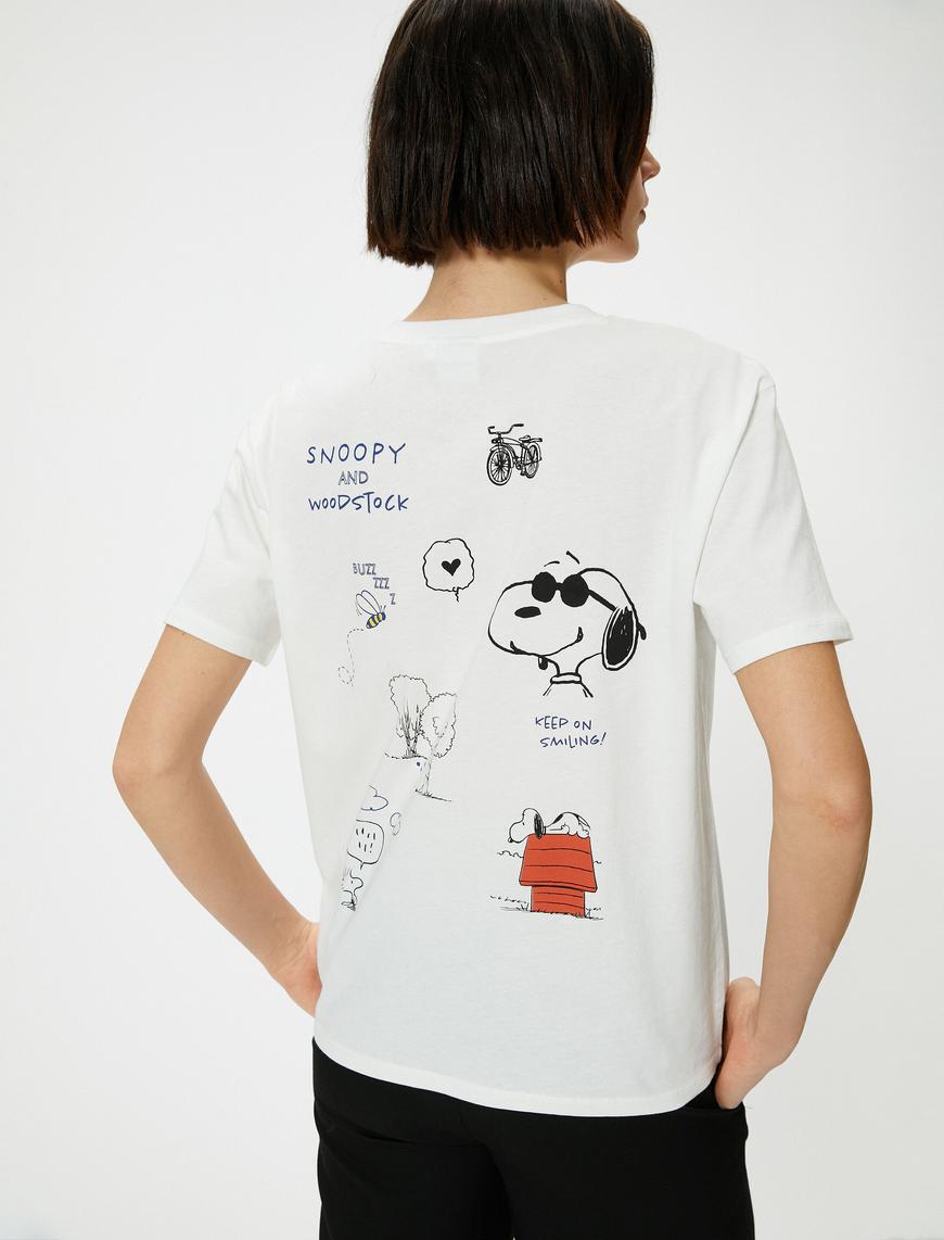   Snoopy Tişört Arkası Baskılı Lisanslı Kısa Kollu Bisiklet Yaka Pamuklu
