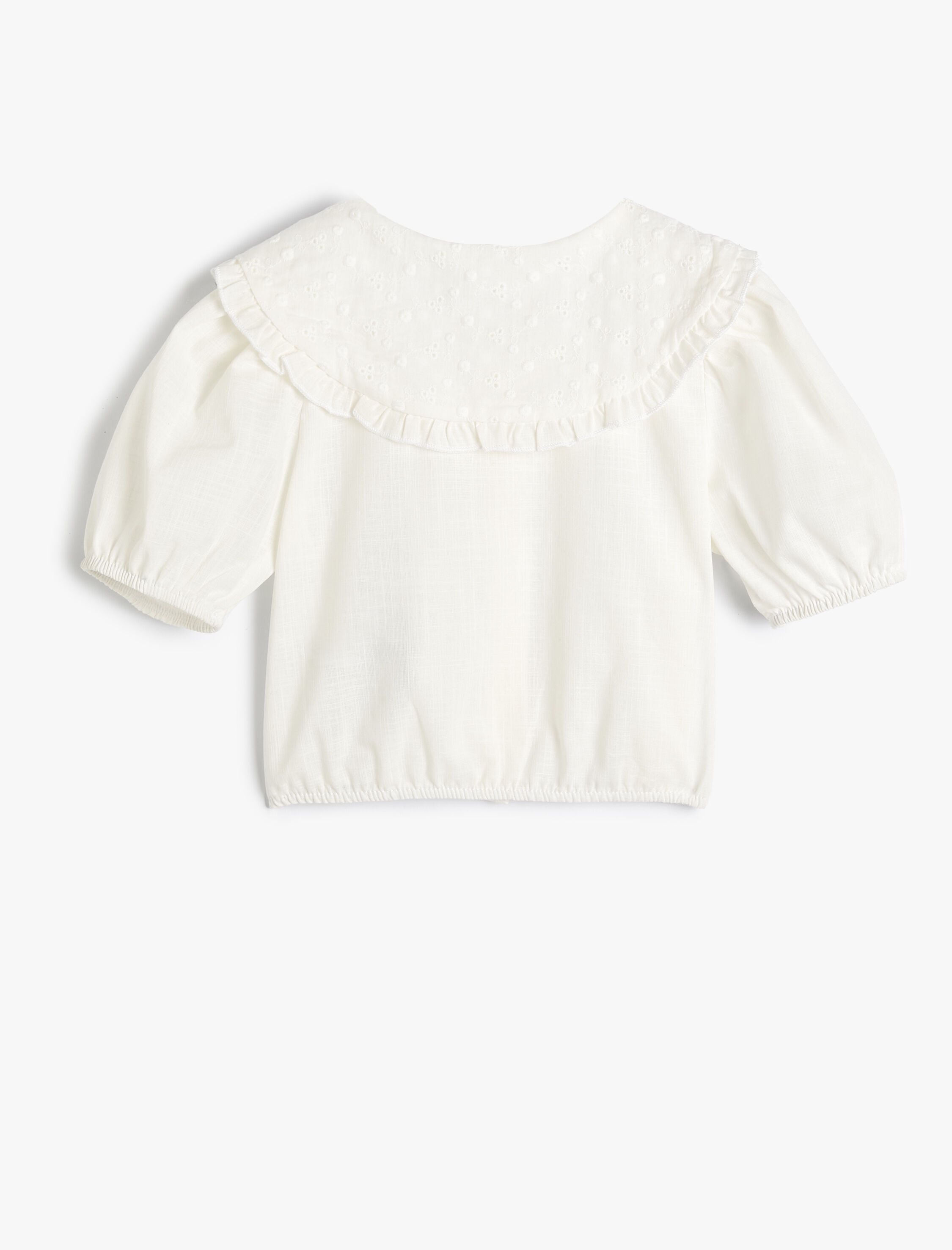  Kız Çocuk Crop Oversize Gömlek Geniş Bebe Yaka Balon Kollu Pamuklu