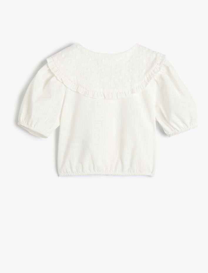 Kız Çocuk Crop Oversize Gömlek Geniş Bebe Yaka Balon Kollu Pamuklu