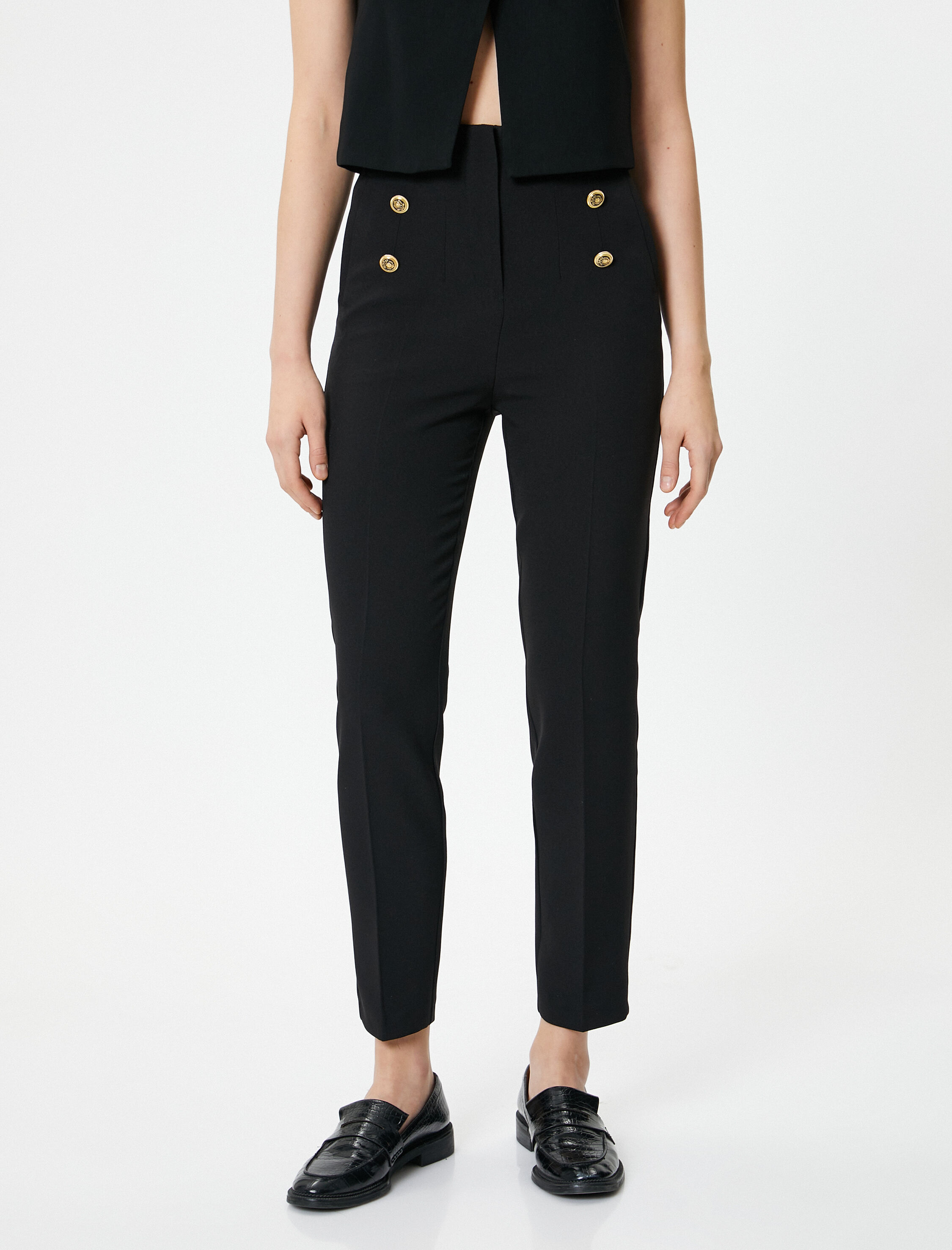   Cigarette Kumaş Pantolon Yüksek Bel Gold Düğmeli