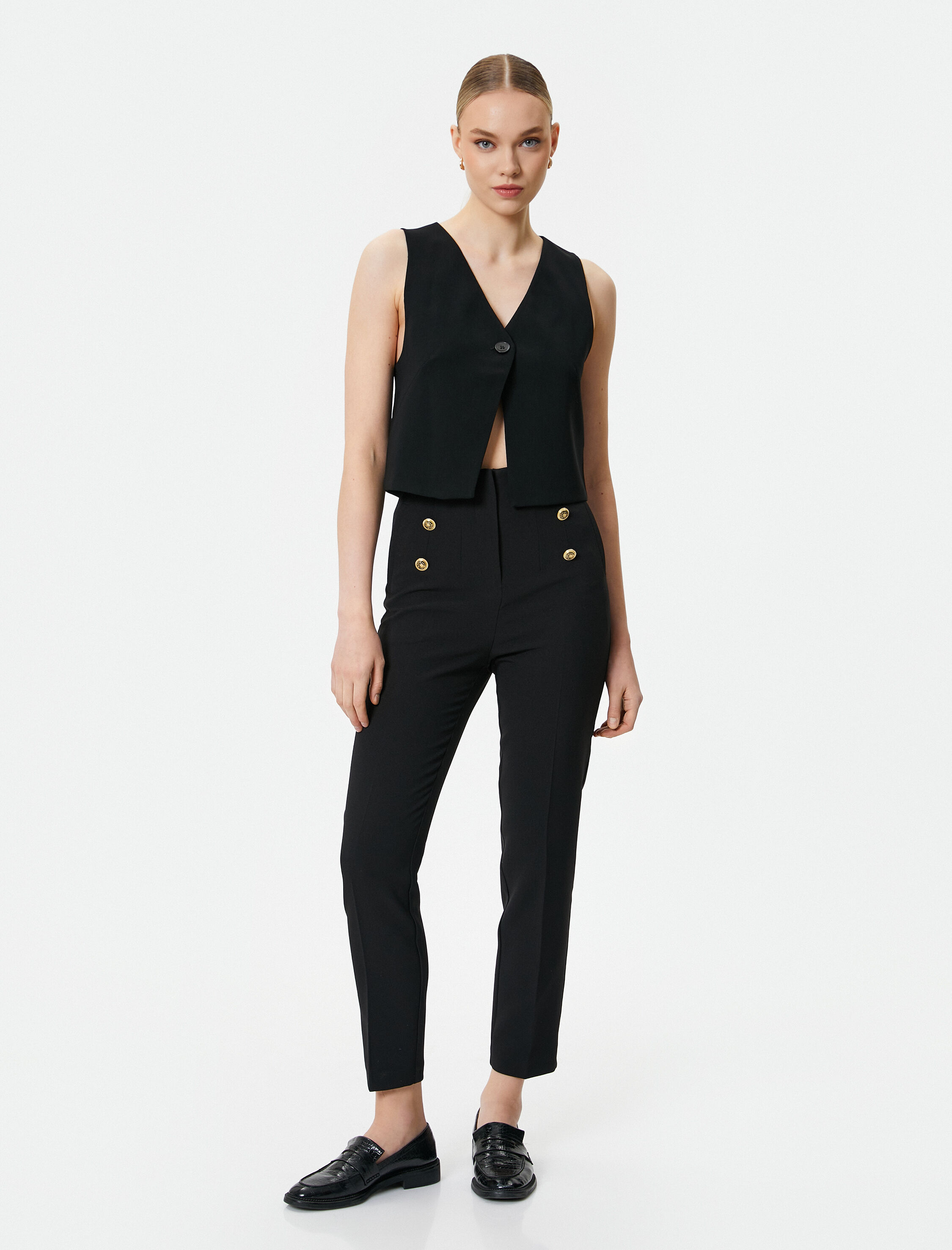   Cigarette Kumaş Pantolon Yüksek Bel Gold Düğmeli