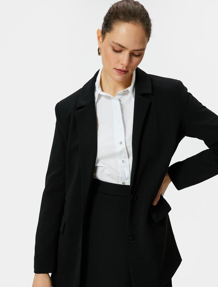  Klasik Blazer Ceket Kapaklı Cepli Düğmeli