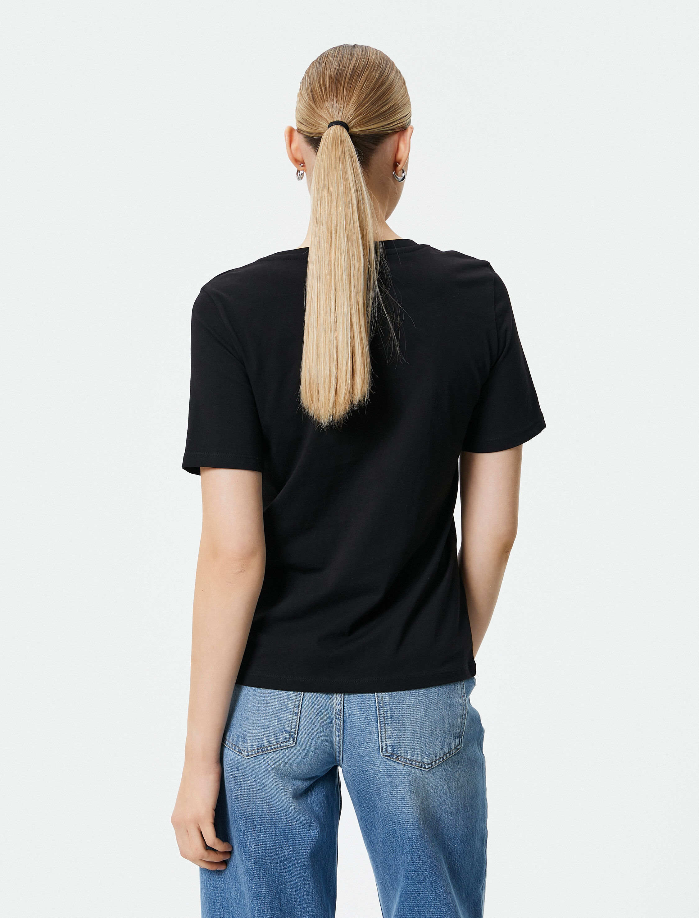   Baskılı Tişört Bisiklet Yaka Kısa Kollu Pamuklu