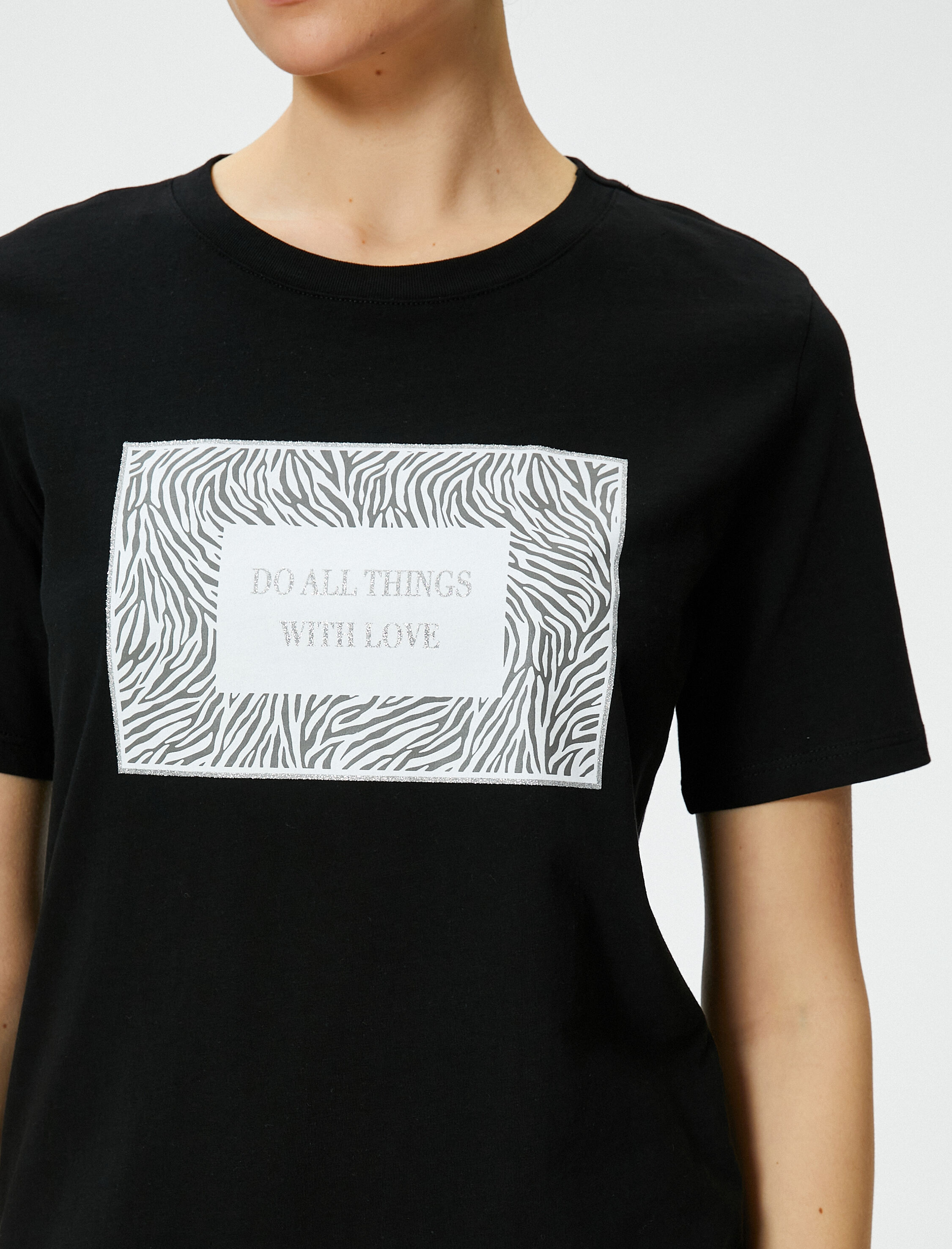   Baskılı Tişört Bisiklet Yaka Kısa Kollu Pamuklu