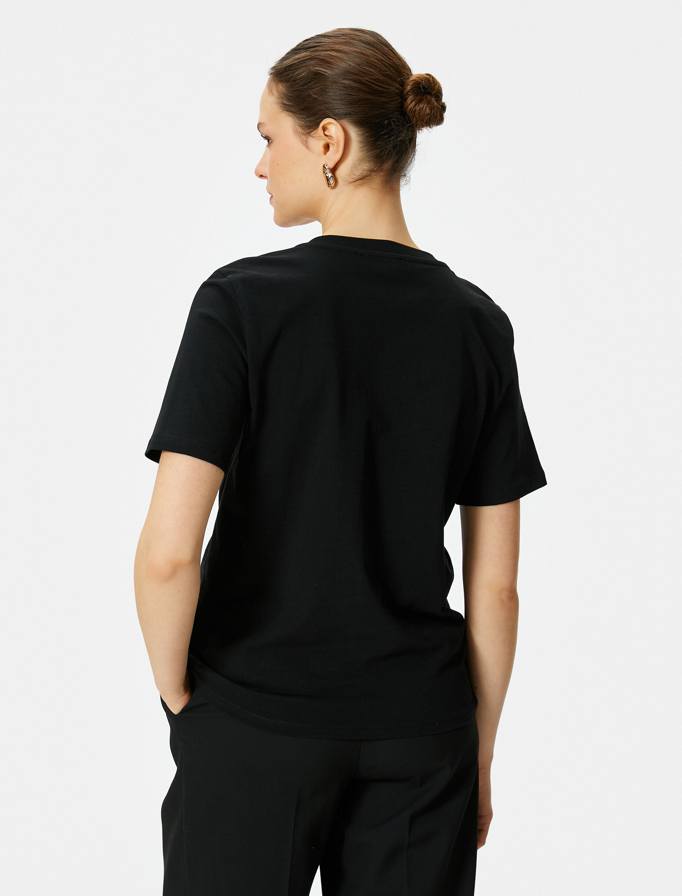   Baskılı Tişört Bisiklet Yaka Kısa Kollu Pamuklu